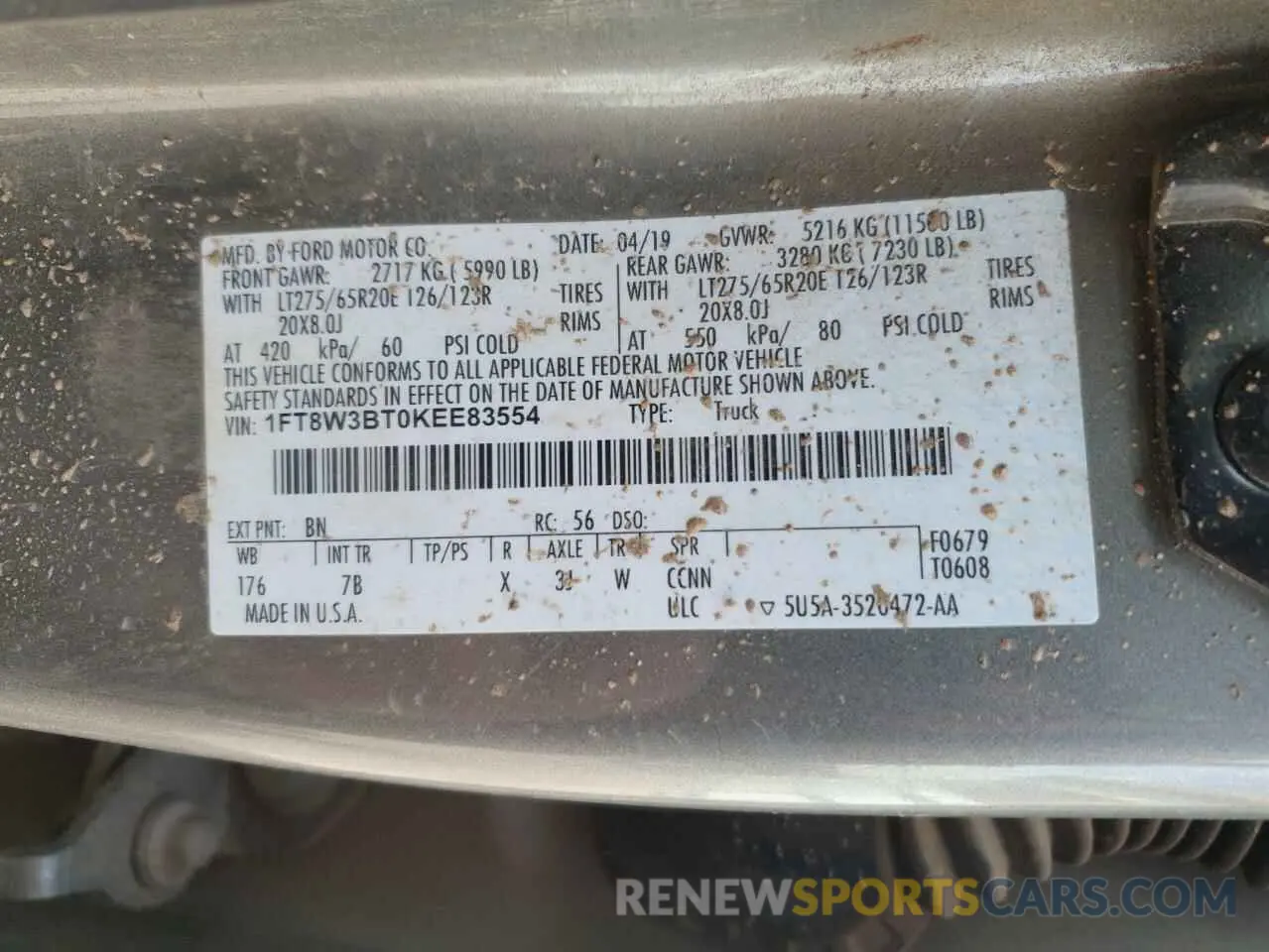 14 fotografías del automóvil dañado 1FT8W3BT0KEE83554 FORD F350 2019