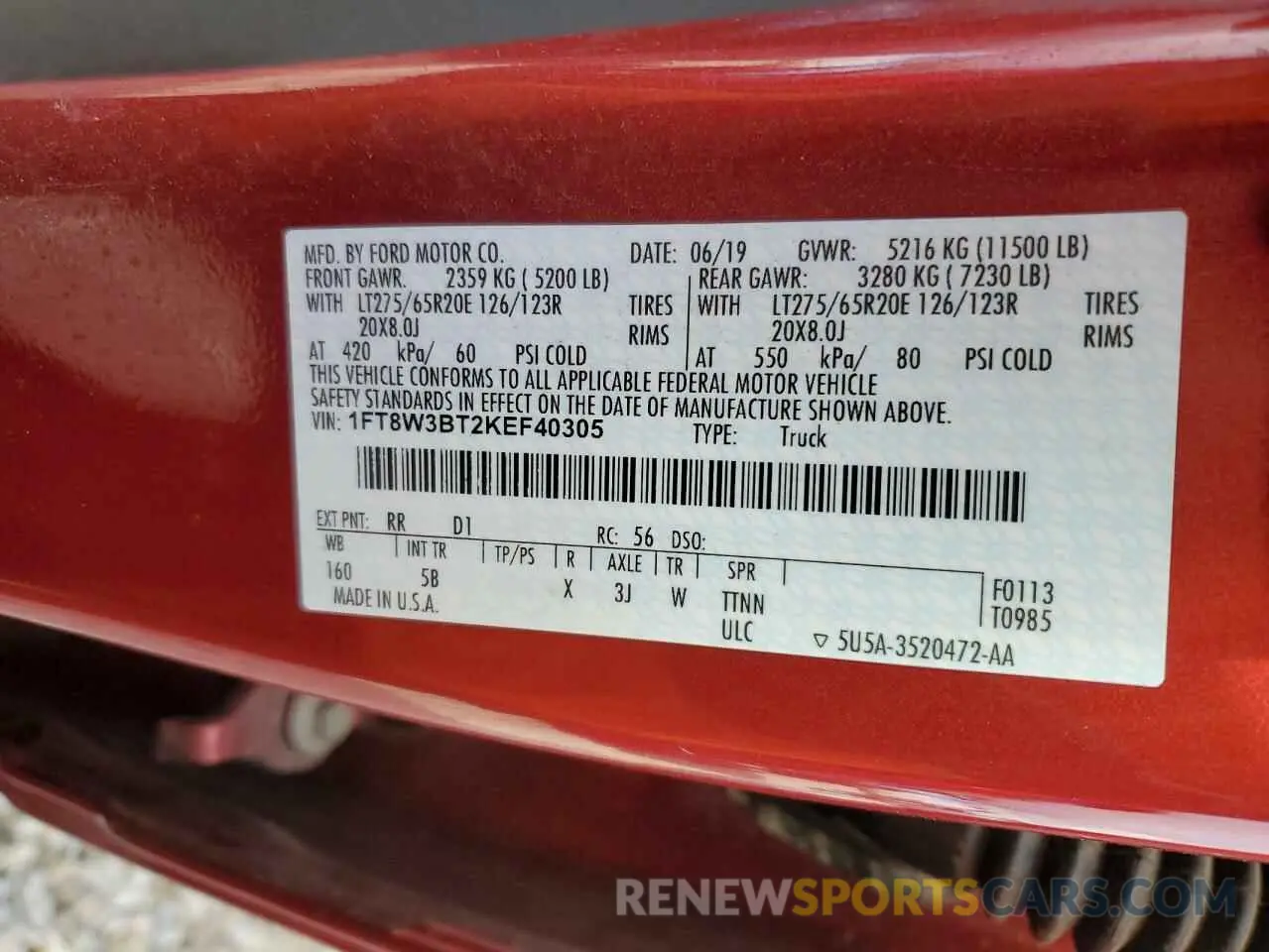 12 fotografías del automóvil dañado 1FT8W3BT2KEF40305 FORD F350 2019