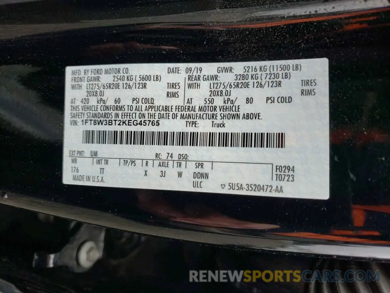 13 fotografías del automóvil dañado 1FT8W3BT2KEG45765 FORD F350 2019