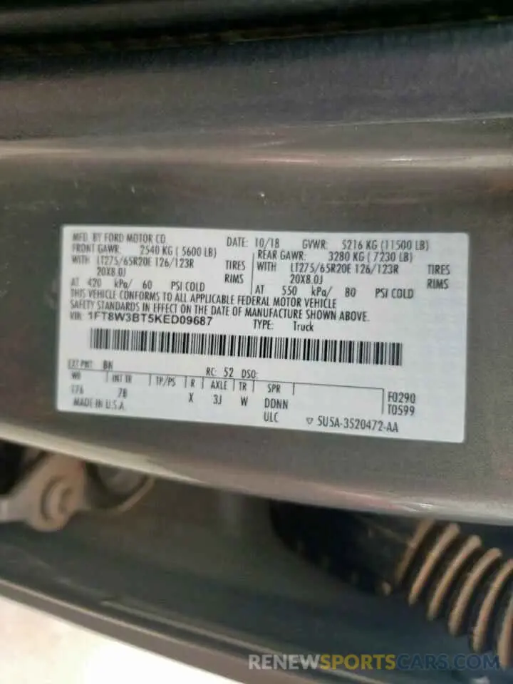13 fotografías del automóvil dañado 1FT8W3BT5KED09687 FORD F350 2019