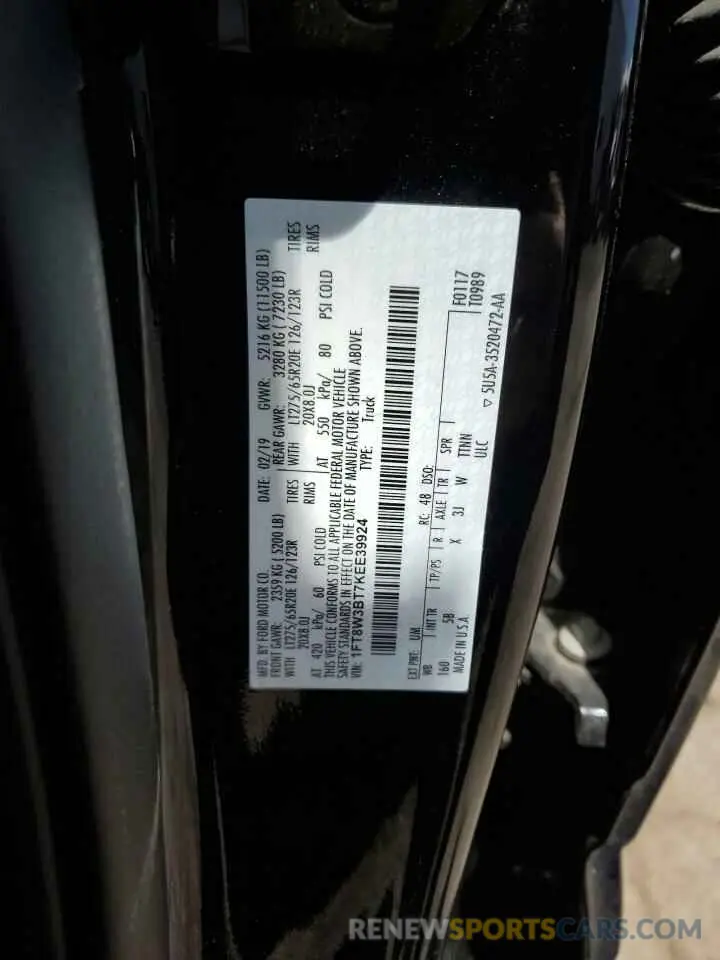 12 fotografías del automóvil dañado 1FT8W3BT7KEE39924 FORD F350 2019
