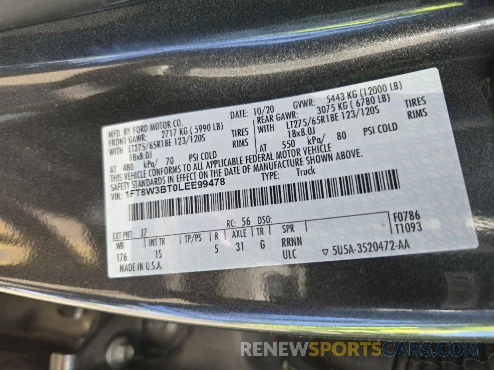10 fotografías del automóvil dañado 1FT8W3BT0LEE99478 FORD F350 2020