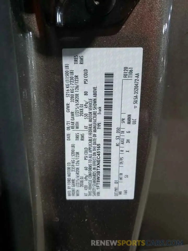 14 fotografías del automóvil dañado 1FT8W3BTXNEC45165 FORD F350 2022