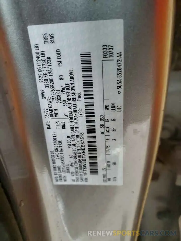 12 fotografías del automóvil dañado 1FT8W3BTXNEE87518 FORD F350 2022