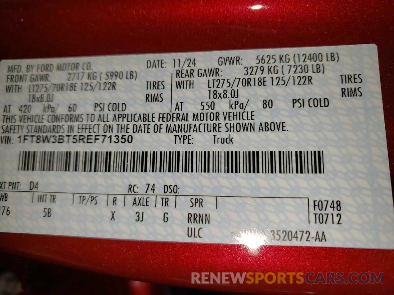 13 fotografías del automóvil dañado 1FT8W3BT5REF71350 FORD F350 2024