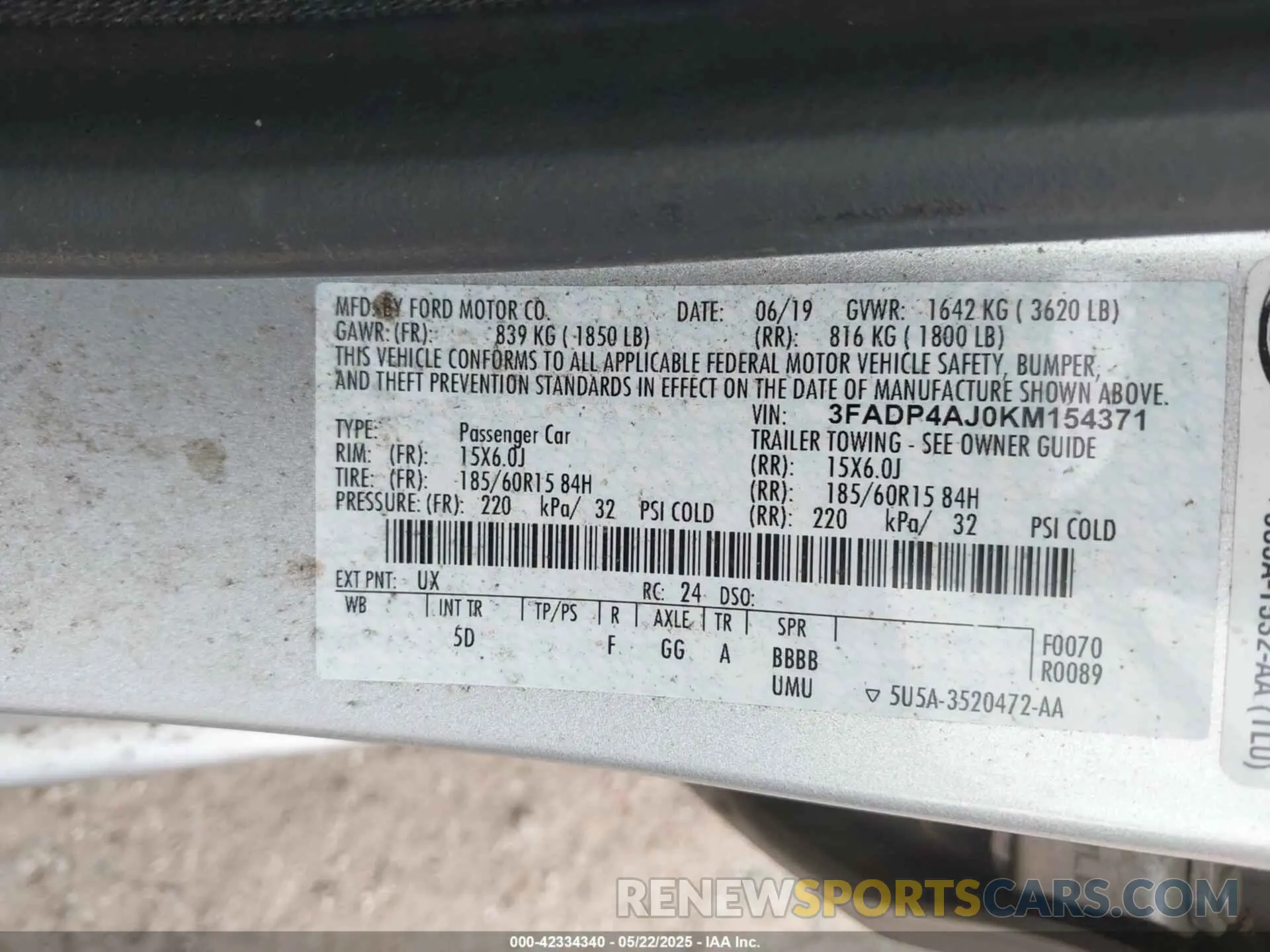 9 fotografías del automóvil dañado 3FADP4AJ0KM154371 FORD FIESTA 2019