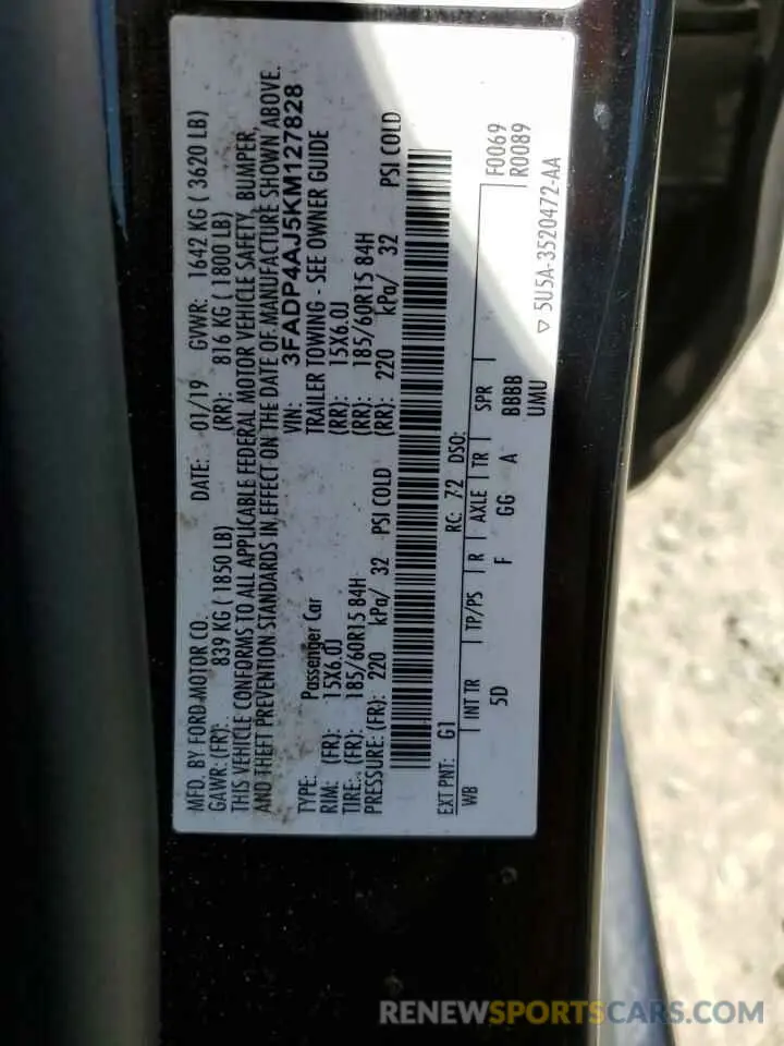 12 fotografías del automóvil dañado 3FADP4AJ5KM127828 FORD FIESTA 2019
