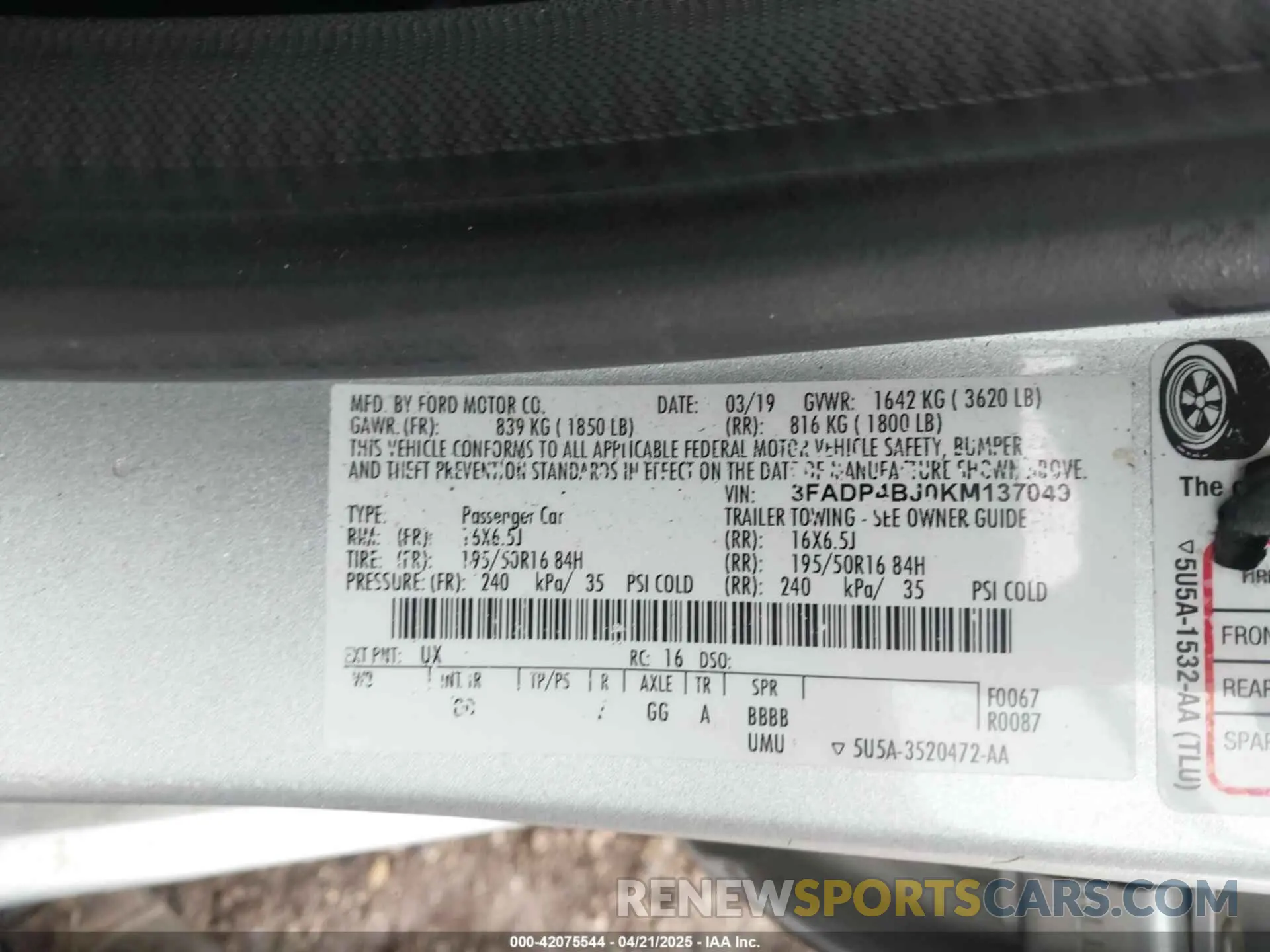 9 fotografías del automóvil dañado 3FADP4BJ0KM137049 FORD FIESTA 2019
