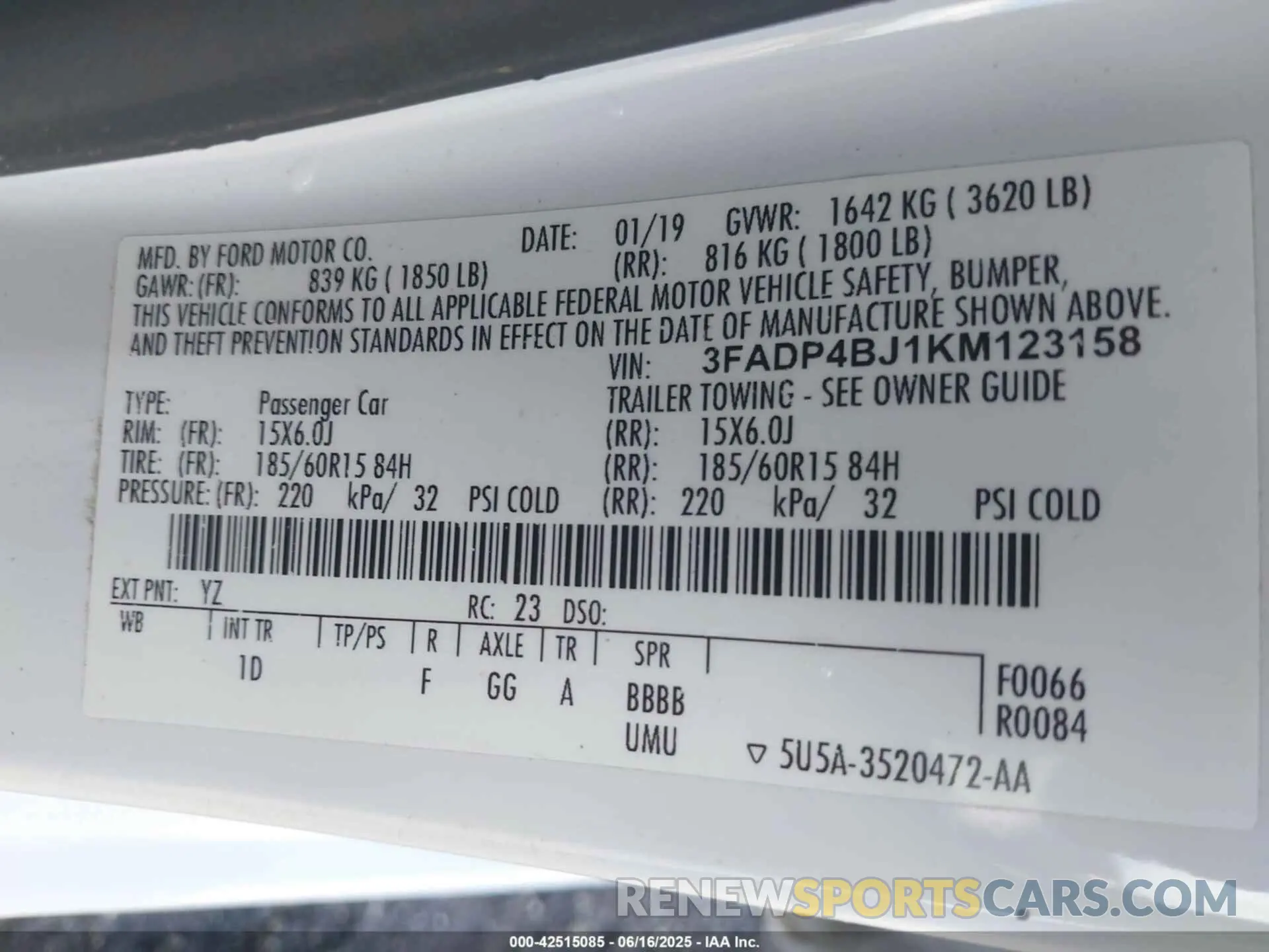 9 fotografías del automóvil dañado 3FADP4BJ1KM123158 FORD FIESTA 2019