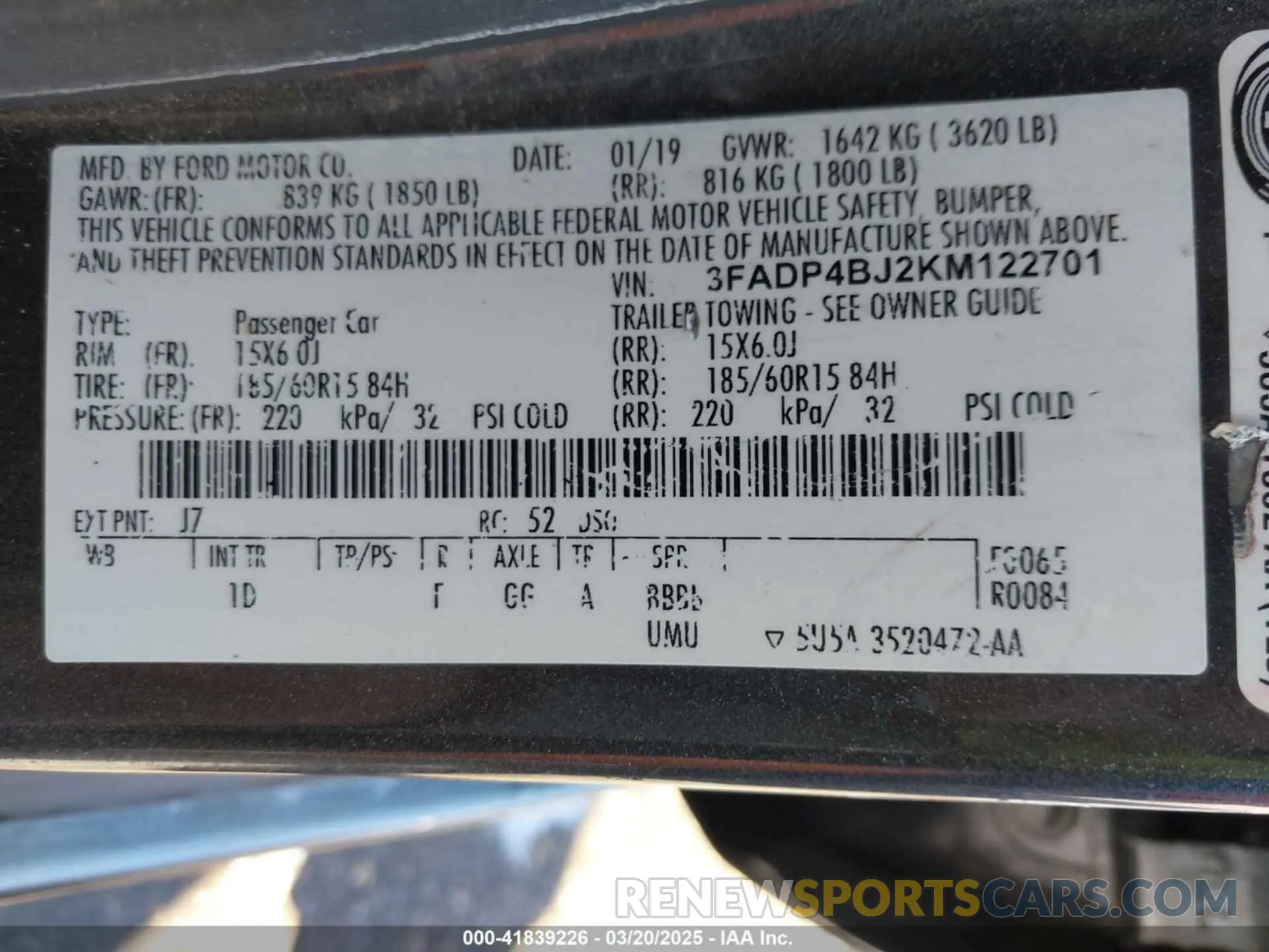 9 fotografías del automóvil dañado 3FADP4BJ2KM122701 FORD FIESTA 2019