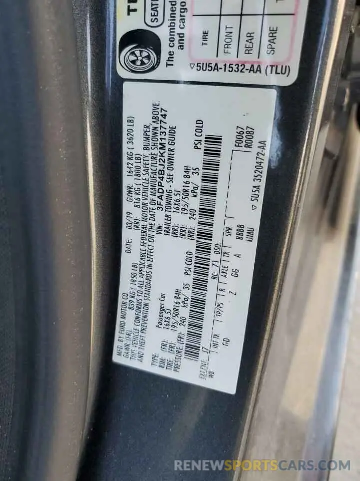 13 fotografías del automóvil dañado 3FADP4BJ2KM137747 FORD FIESTA 2019