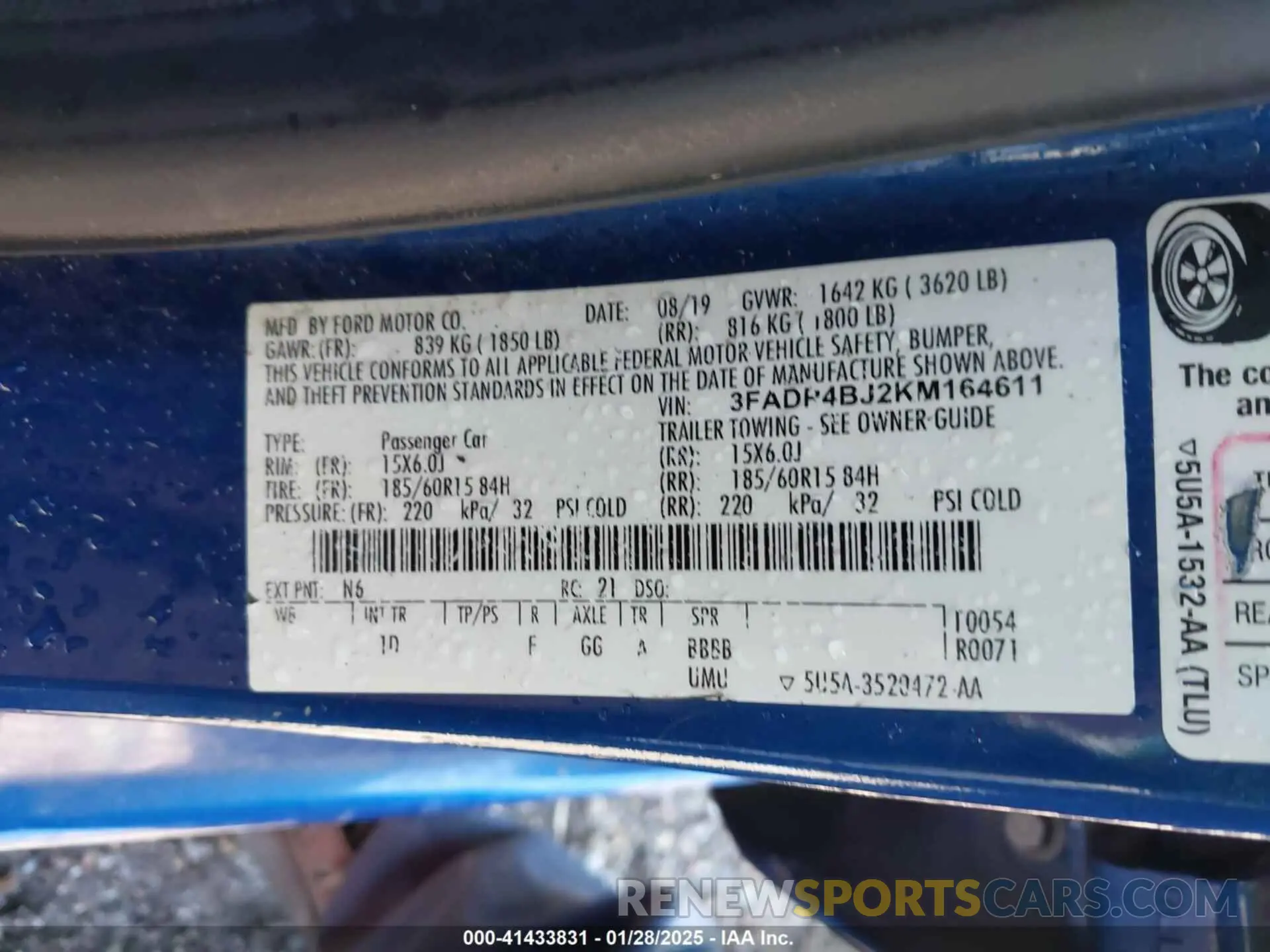9 fotografías del automóvil dañado 3FADP4BJ2KM164611 FORD FIESTA 2019
