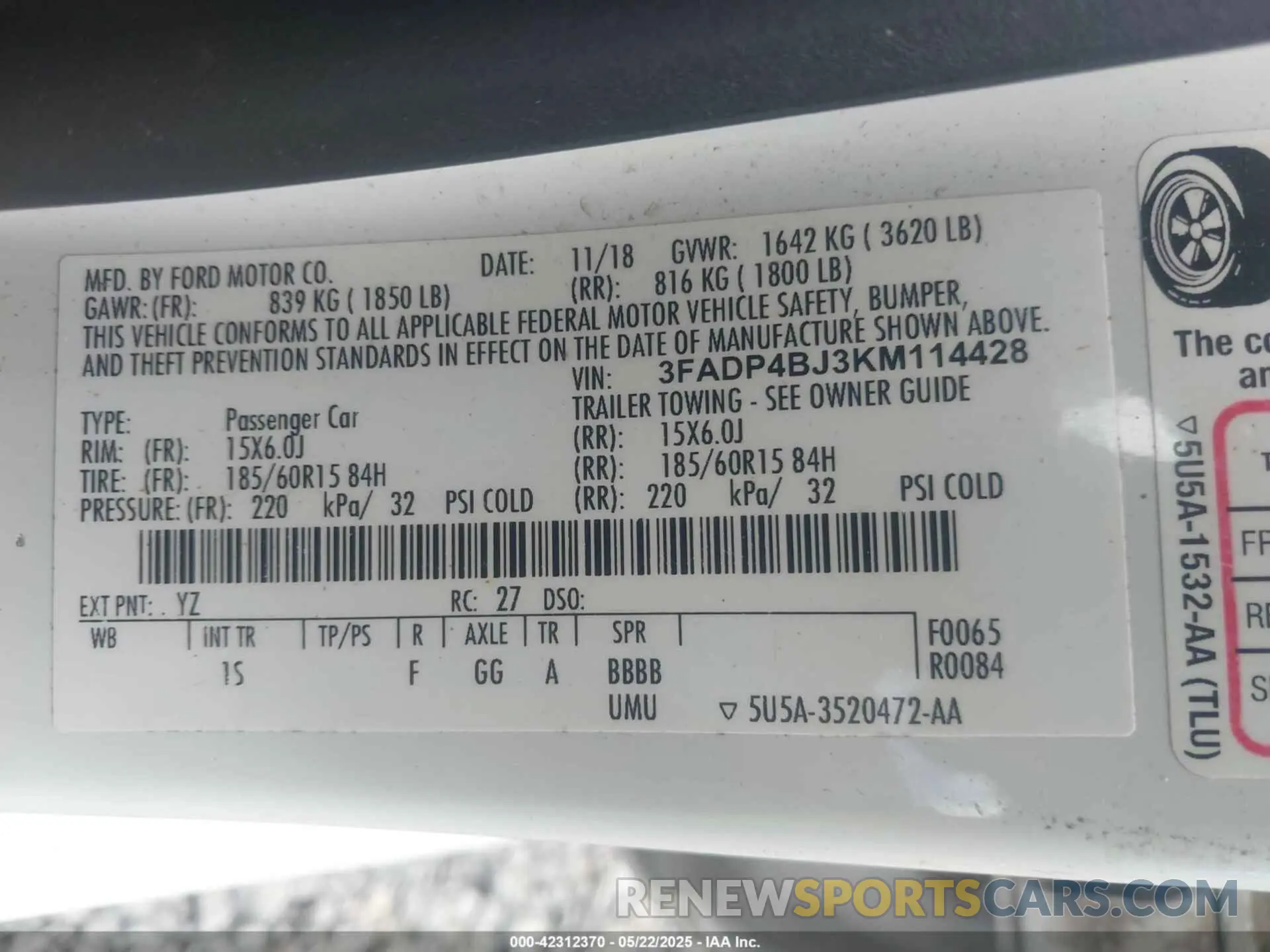 9 fotografías del automóvil dañado 3FADP4BJ3KM114428 FORD FIESTA 2019