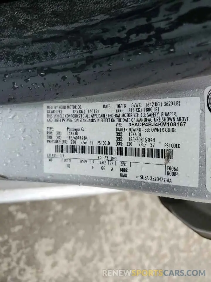 12 fotografías del automóvil dañado 3FADP4BJ4KM108167 FORD FIESTA 2019