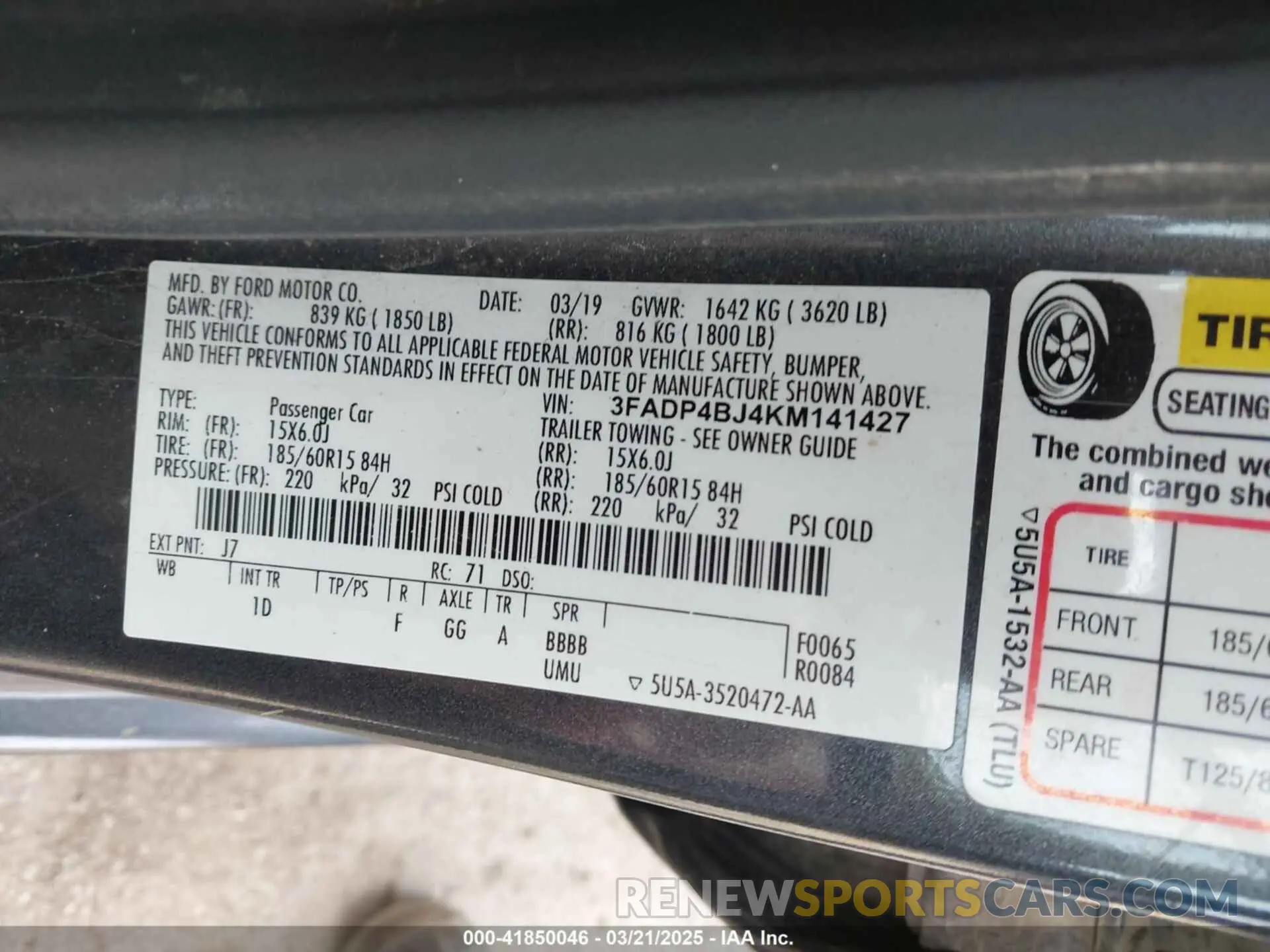 9 fotografías del automóvil dañado 3FADP4BJ4KM141427 FORD FIESTA 2019