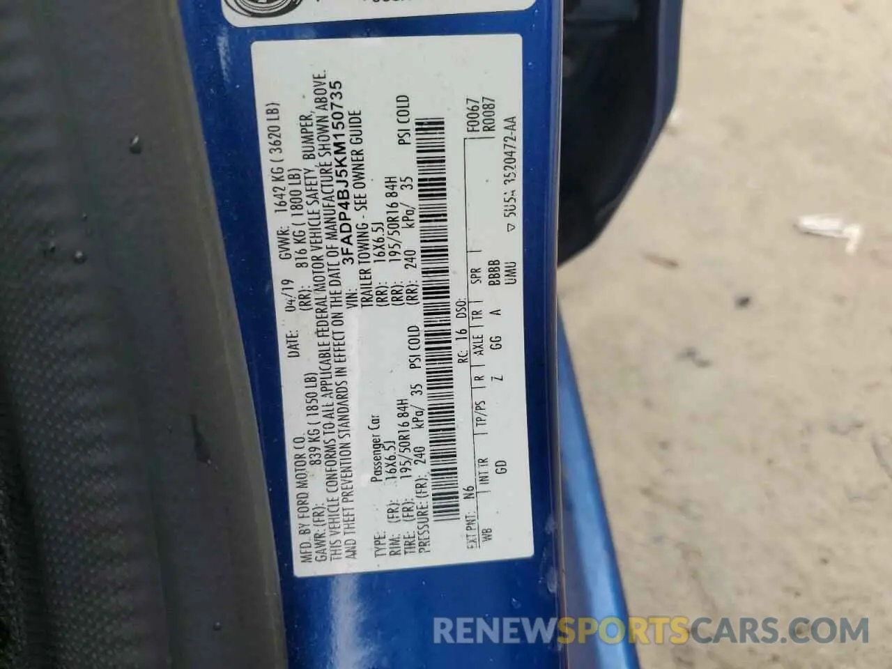 12 fotografías del automóvil dañado 3FADP4BJ5KM150735 FORD FIESTA 2019