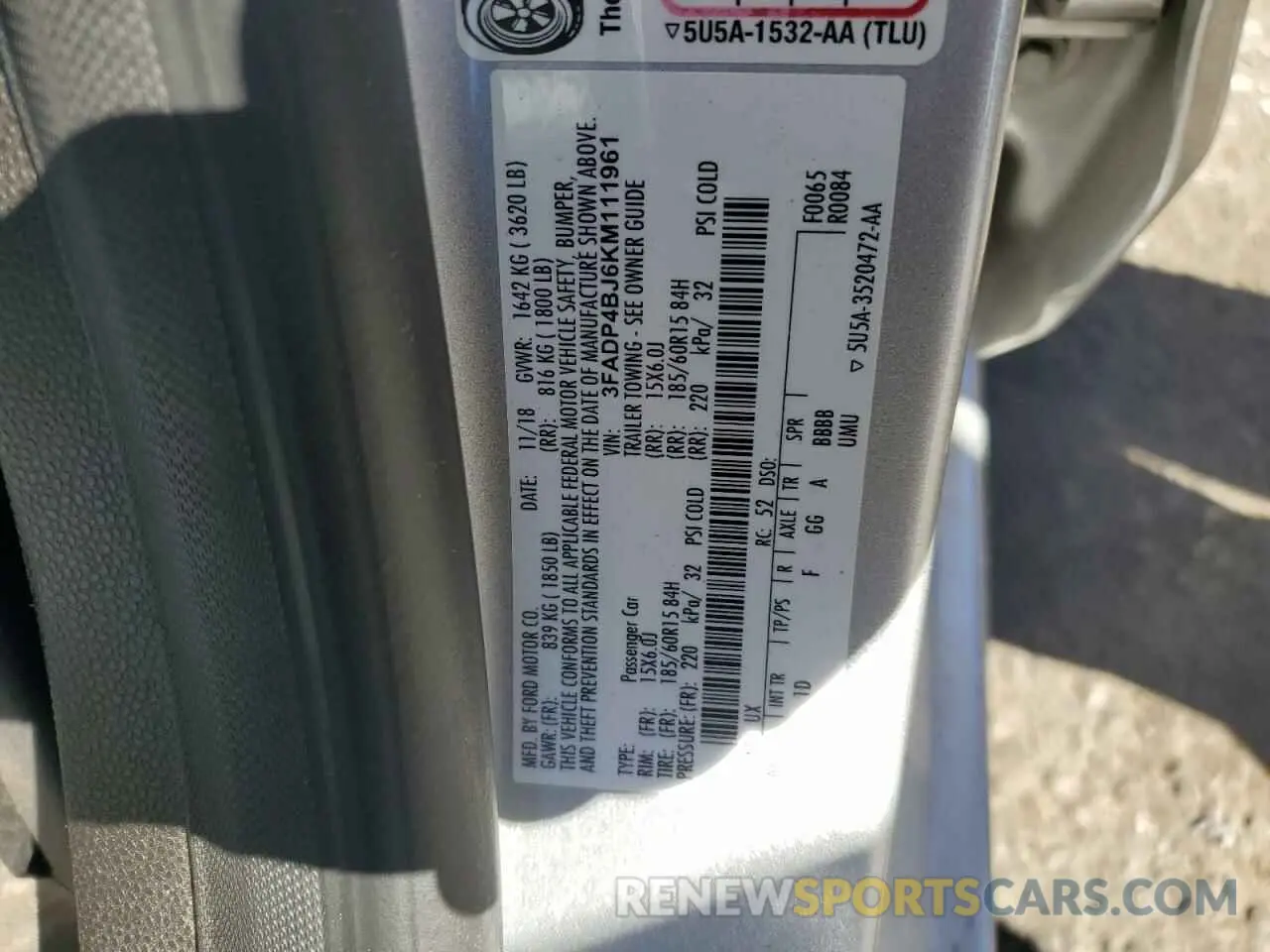 15 fotografías del automóvil dañado 3FADP4BJ6KM111961 FORD FIESTA 2019