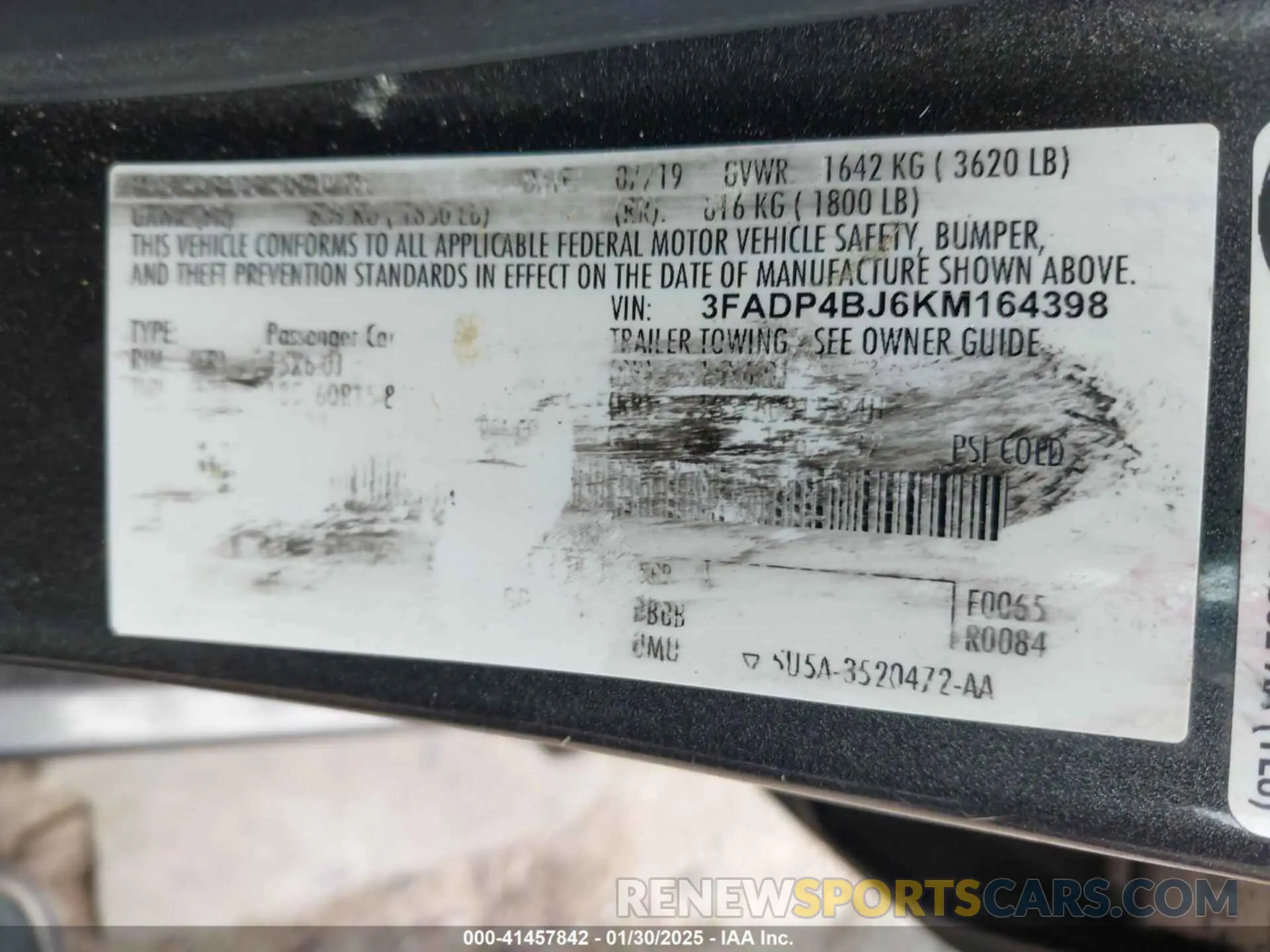 9 fotografías del automóvil dañado 3FADP4BJ6KM164398 FORD FIESTA 2019