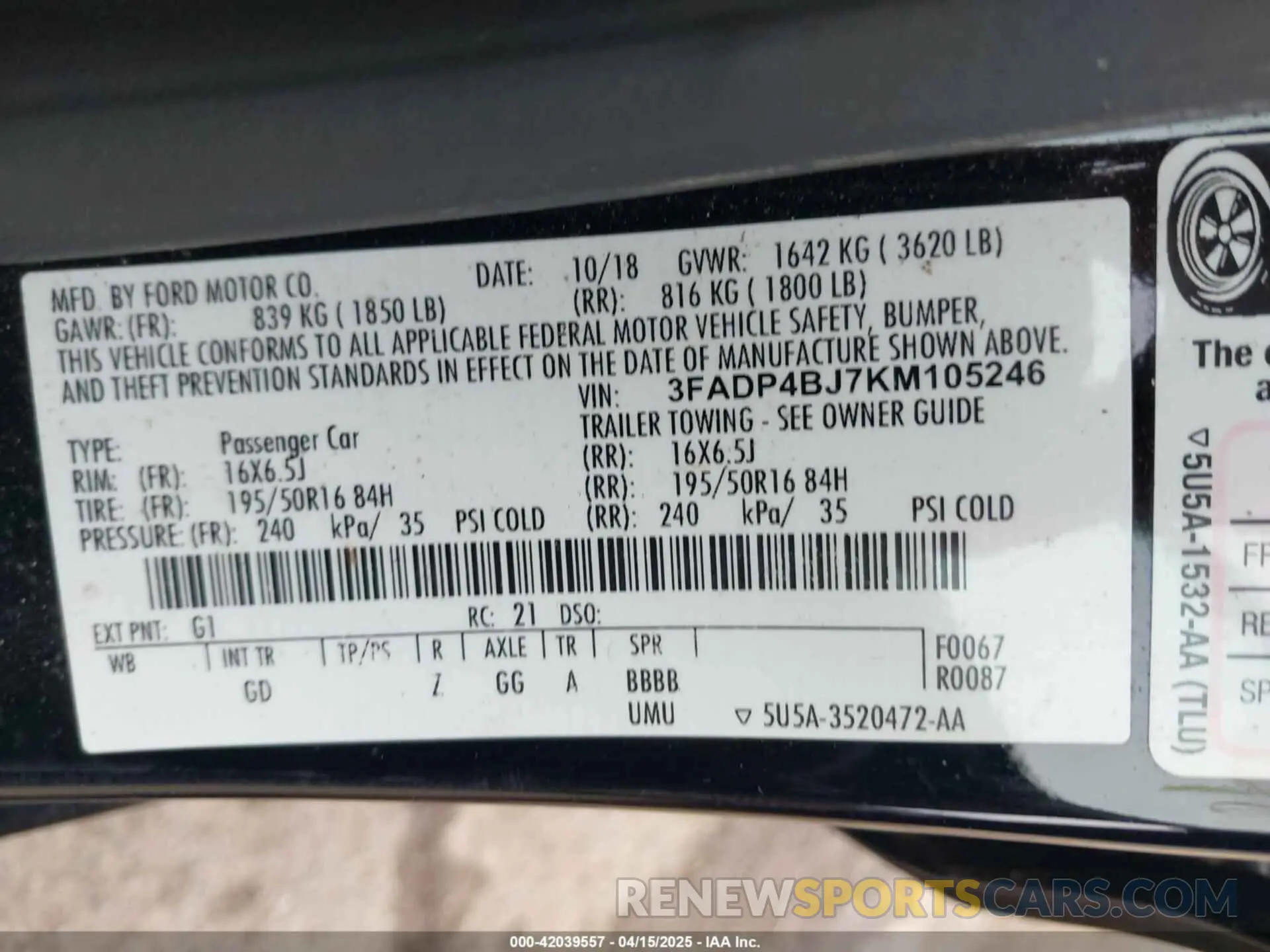 9 fotografías del automóvil dañado 3FADP4BJ7KM105246 FORD FIESTA 2019