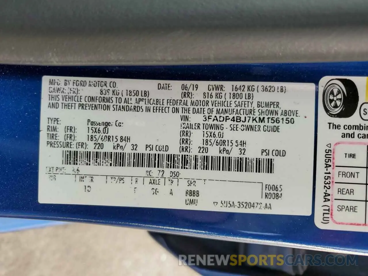 12 fotografías del automóvil dañado 3FADP4BJ7KM156150 FORD FIESTA 2019
