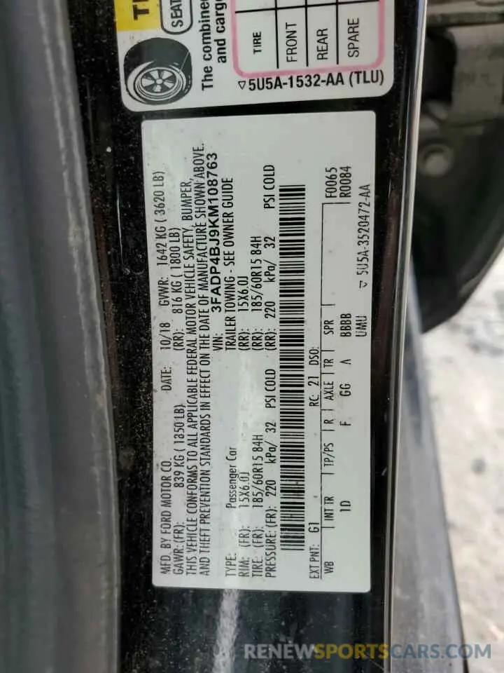 14 fotografías del automóvil dañado 3FADP4BJ9KM108763 FORD FIESTA 2019