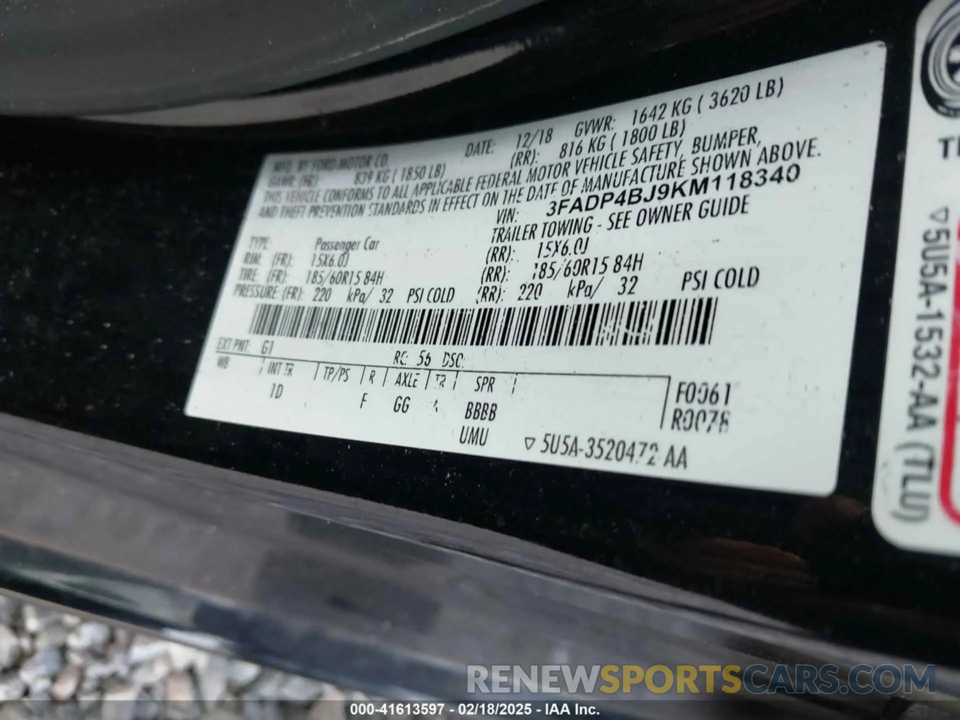 9 fotografías del automóvil dañado 3FADP4BJ9KM118340 FORD FIESTA 2019