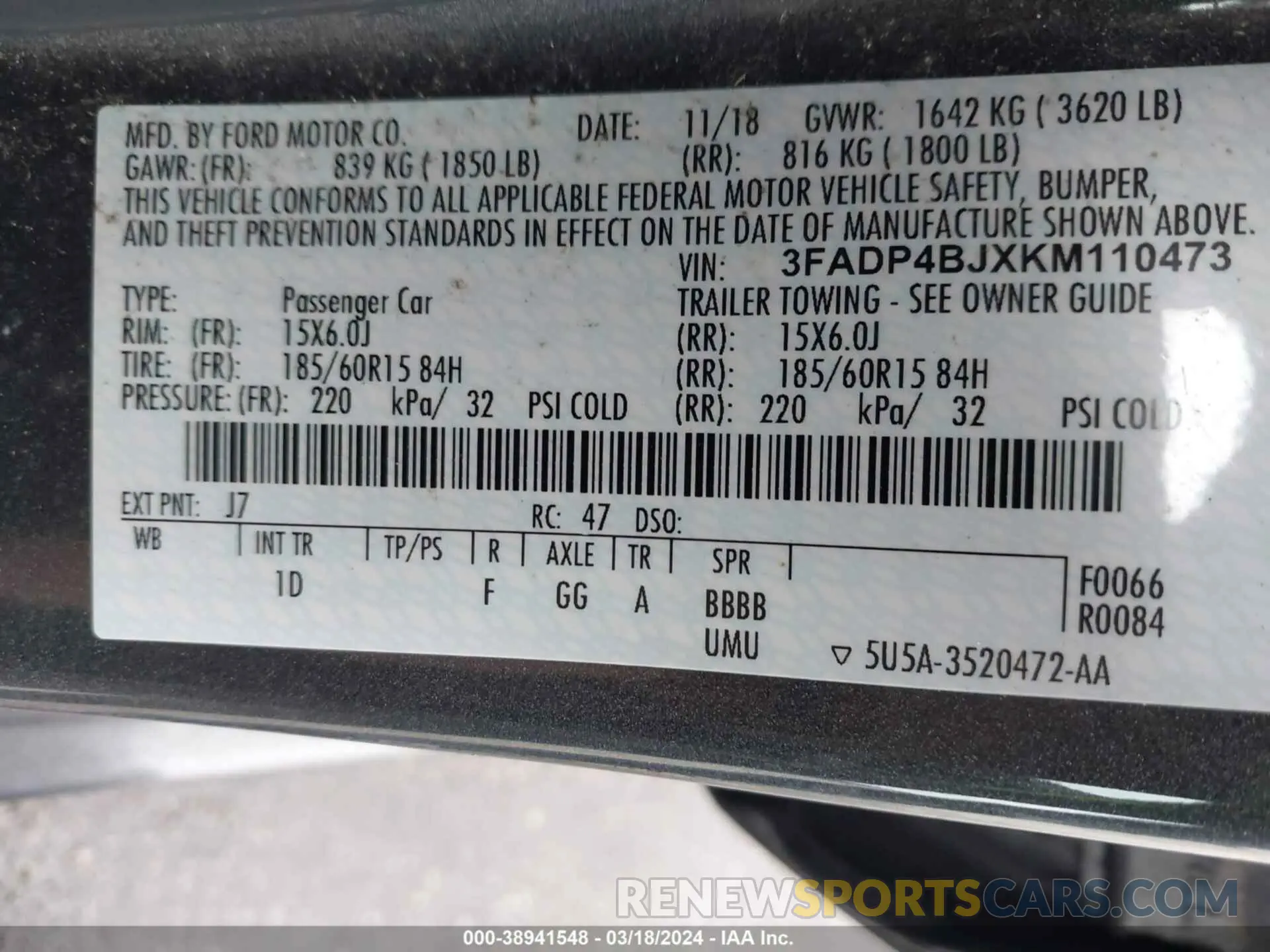 9 fotografías del automóvil dañado 3FADP4BJXKM110473 FORD FIESTA 2019
