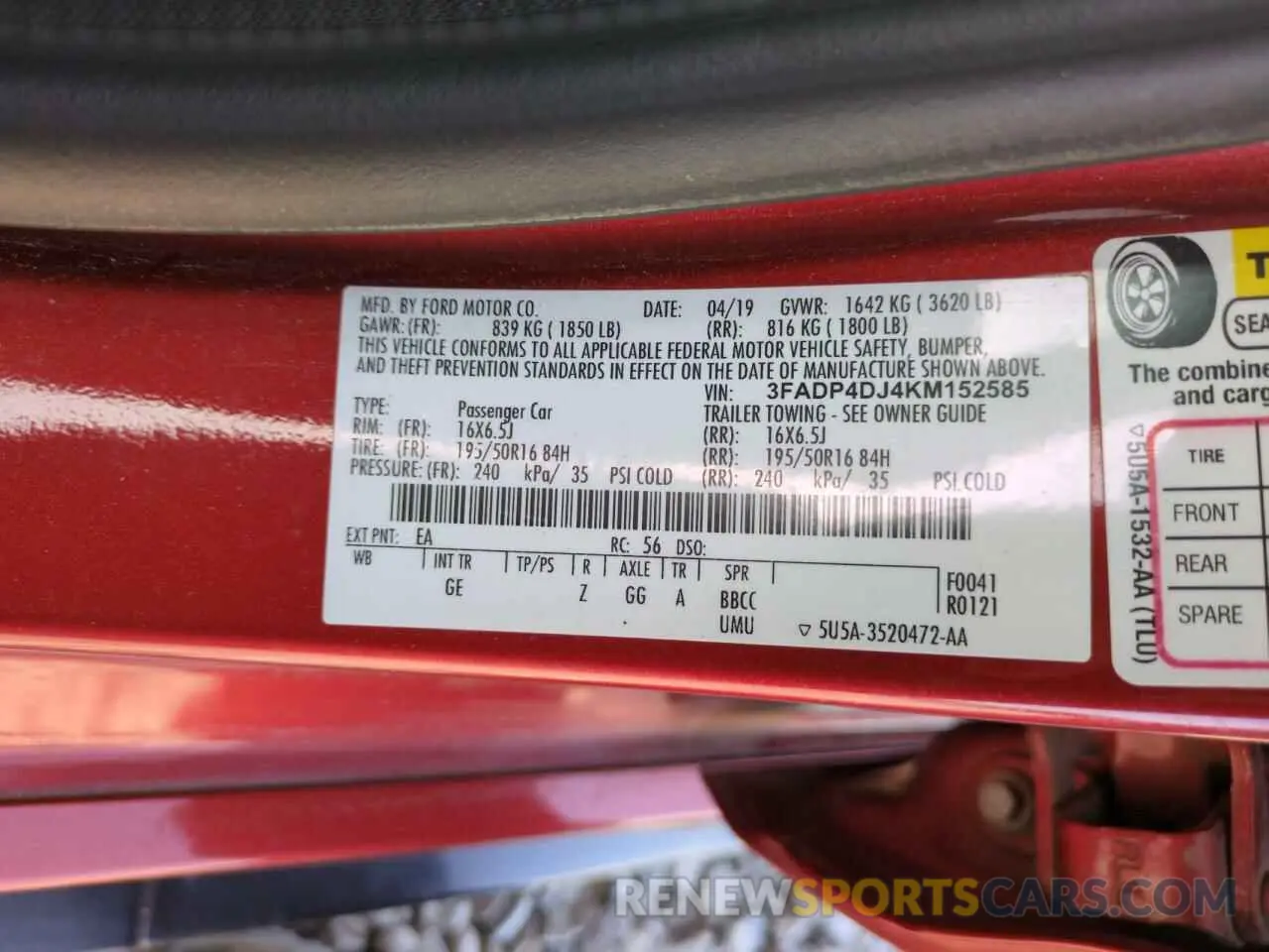 12 fotografías del automóvil dañado 3FADP4DJ4KM152585 FORD FIESTA 2019