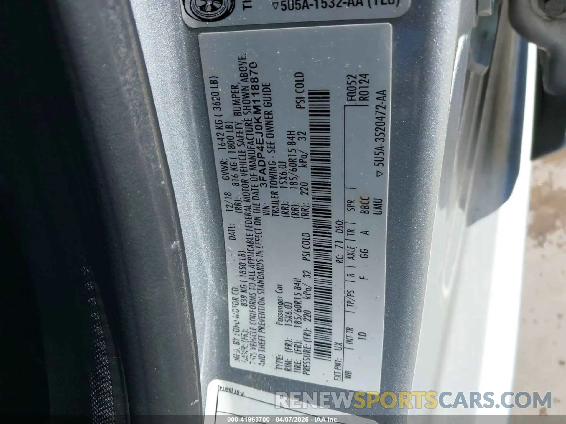 9 fotografías del automóvil dañado 3FADP4EJ0KM118870 FORD FIESTA 2019