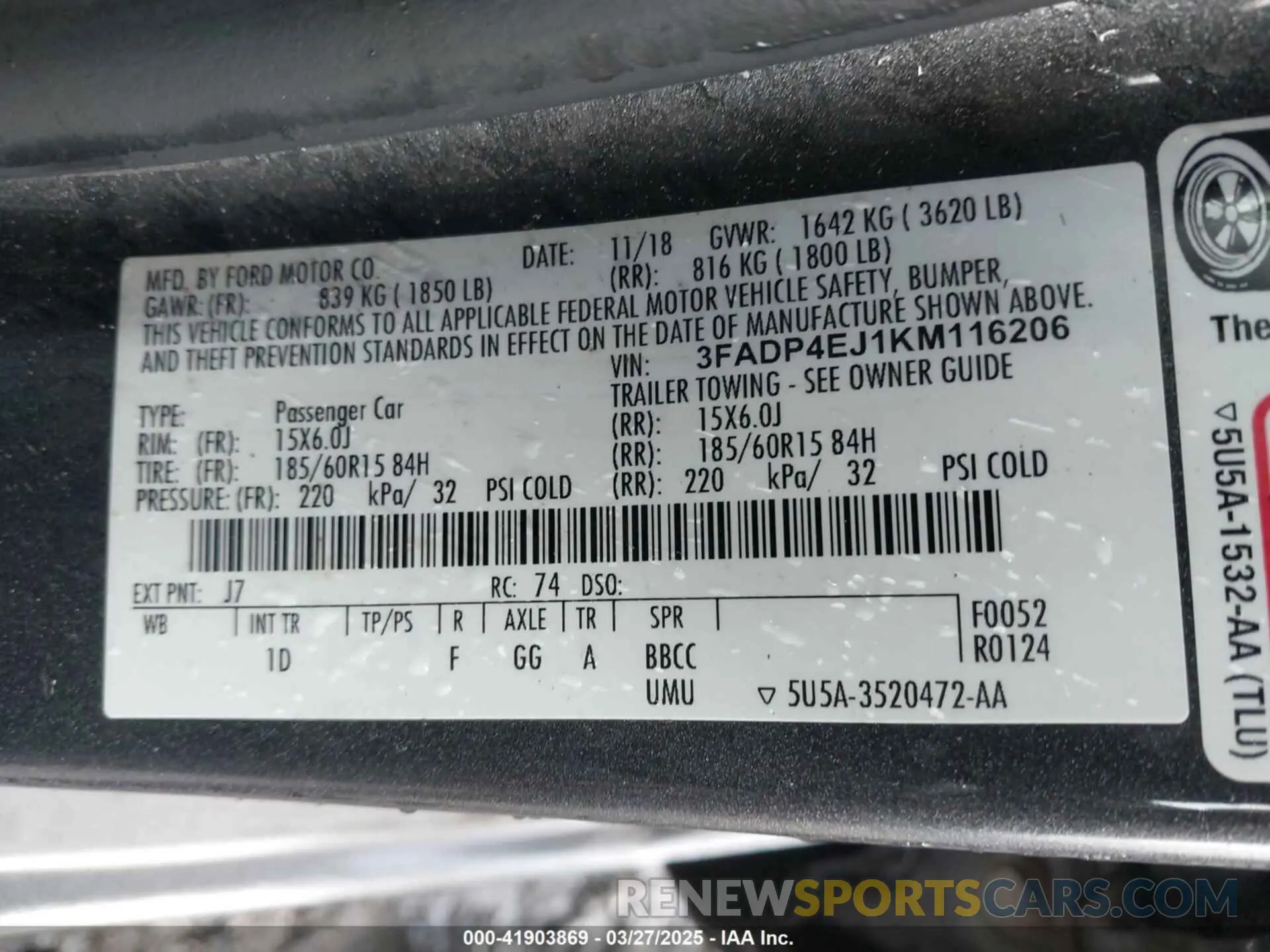 9 fotografías del automóvil dañado 3FADP4EJ1KM116206 FORD FIESTA 2019