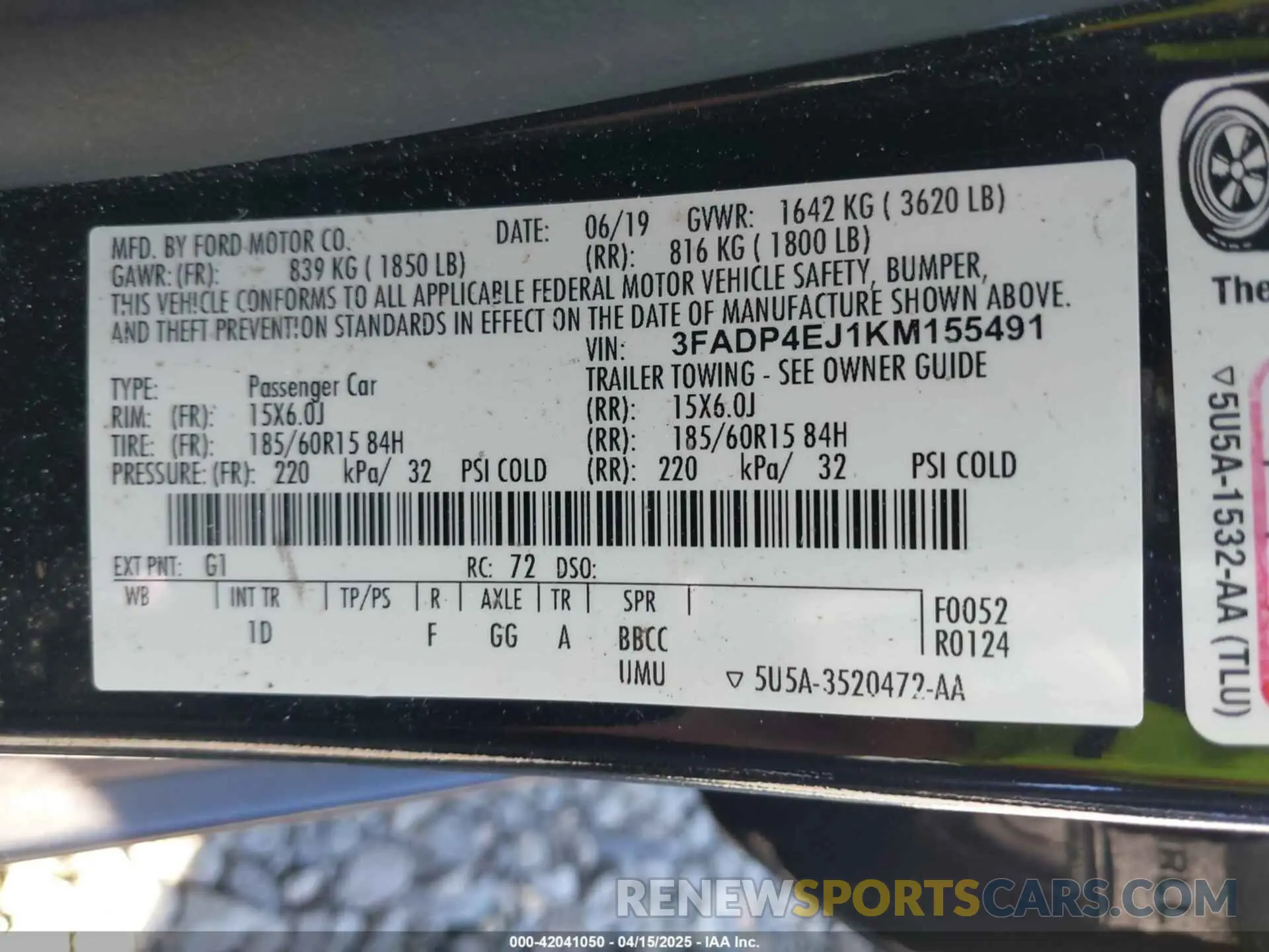 9 fotografías del automóvil dañado 3FADP4EJ1KM155491 FORD FIESTA 2019