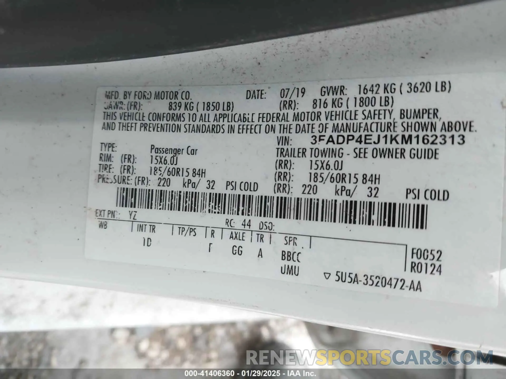 9 fotografías del automóvil dañado 3FADP4EJ1KM162313 FORD FIESTA 2019
