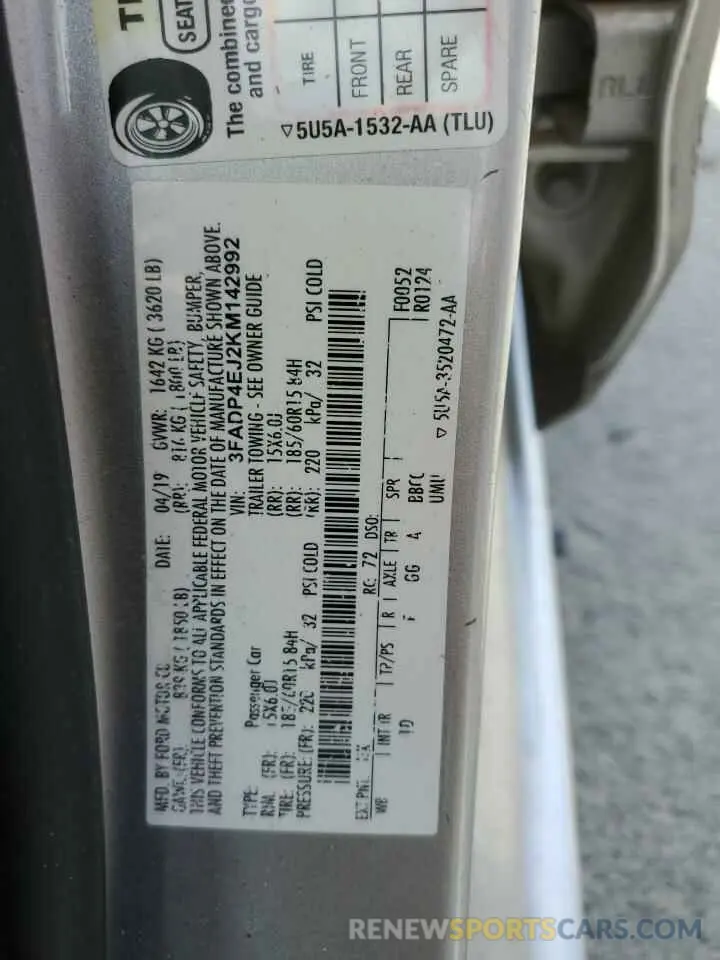 12 fotografías del automóvil dañado 3FADP4EJ2KM142992 FORD FIESTA 2019