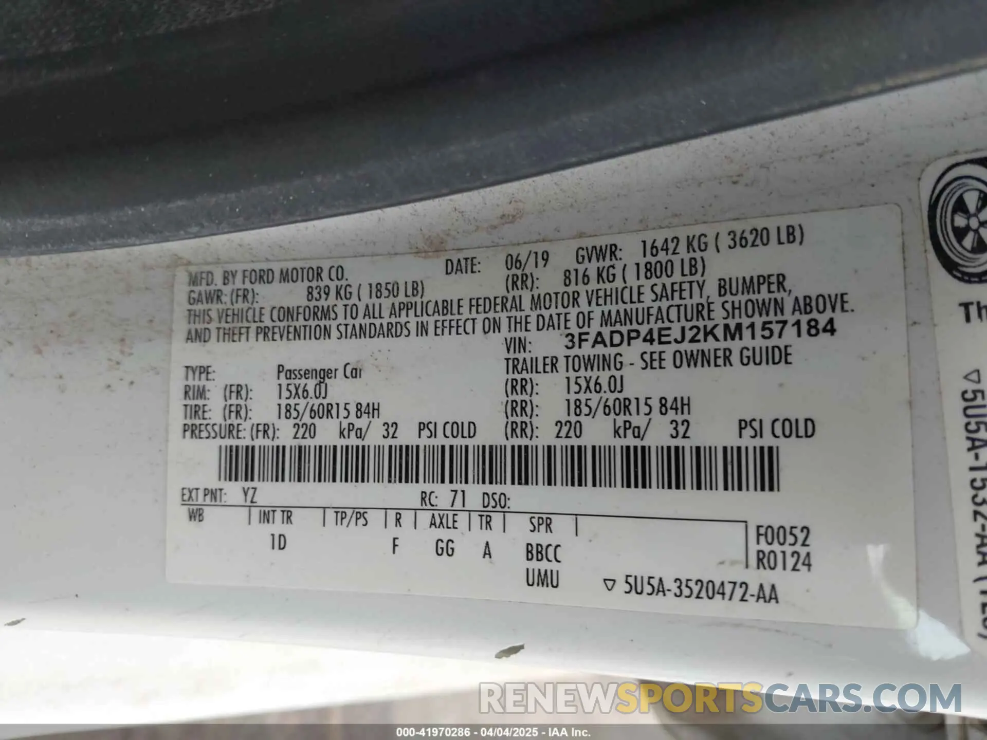 9 fotografías del automóvil dañado 3FADP4EJ2KM157184 FORD FIESTA 2019
