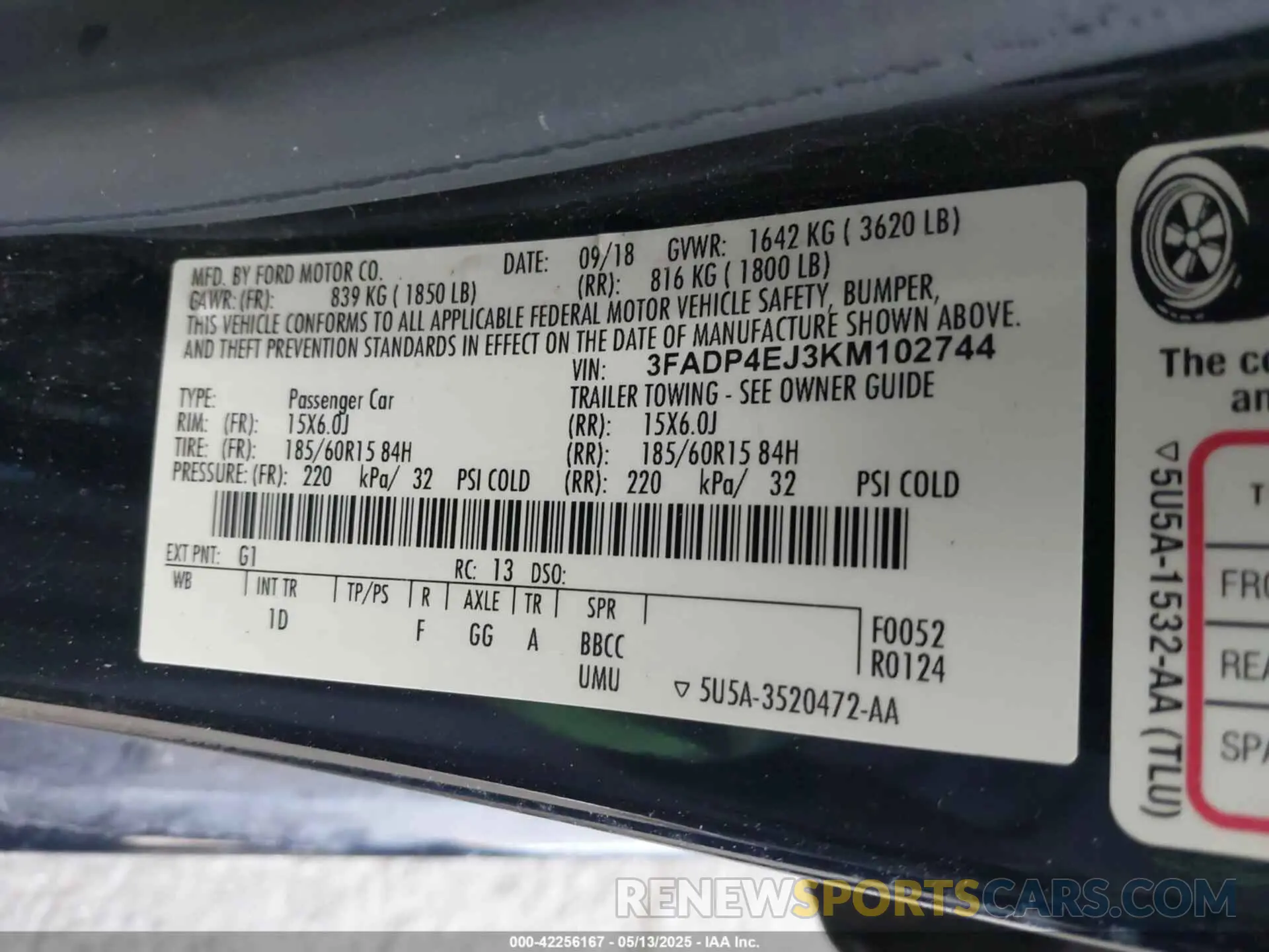9 fotografías del automóvil dañado 3FADP4EJ3KM102744 FORD FIESTA 2019