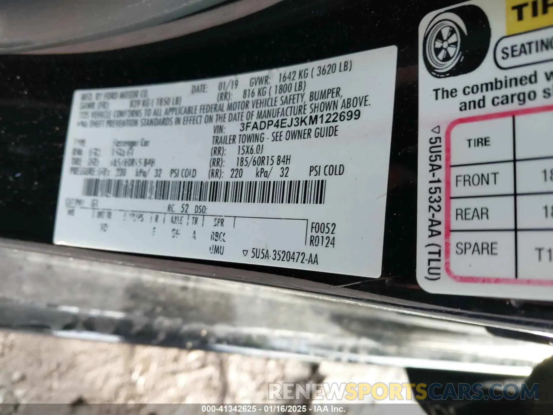 9 fotografías del automóvil dañado 3FADP4EJ3KM122699 FORD FIESTA 2019