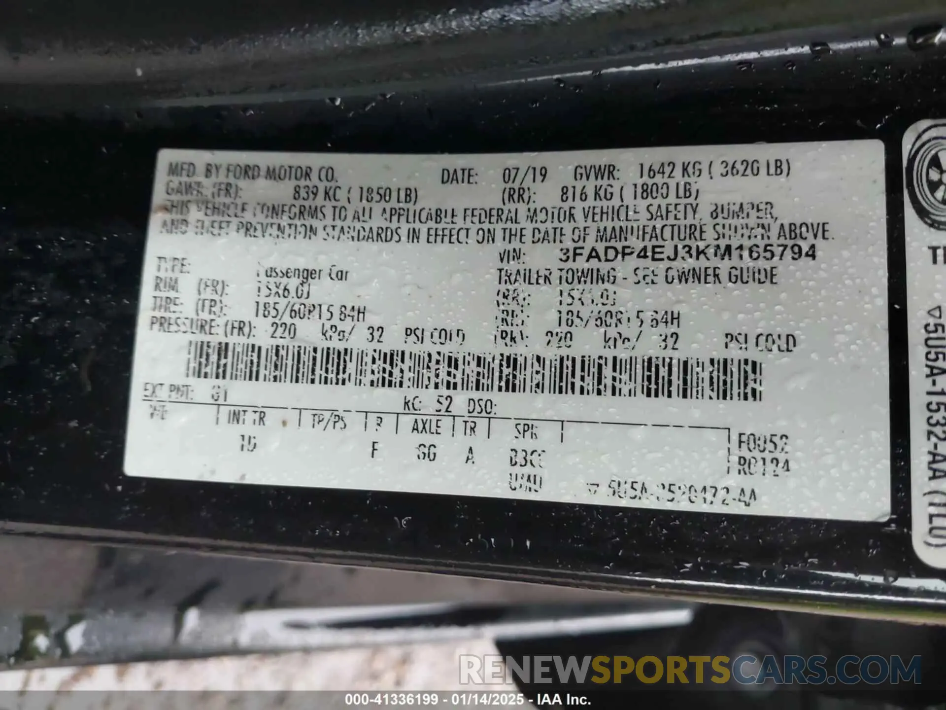 9 fotografías del automóvil dañado 3FADP4EJ3KM165794 FORD FIESTA 2019