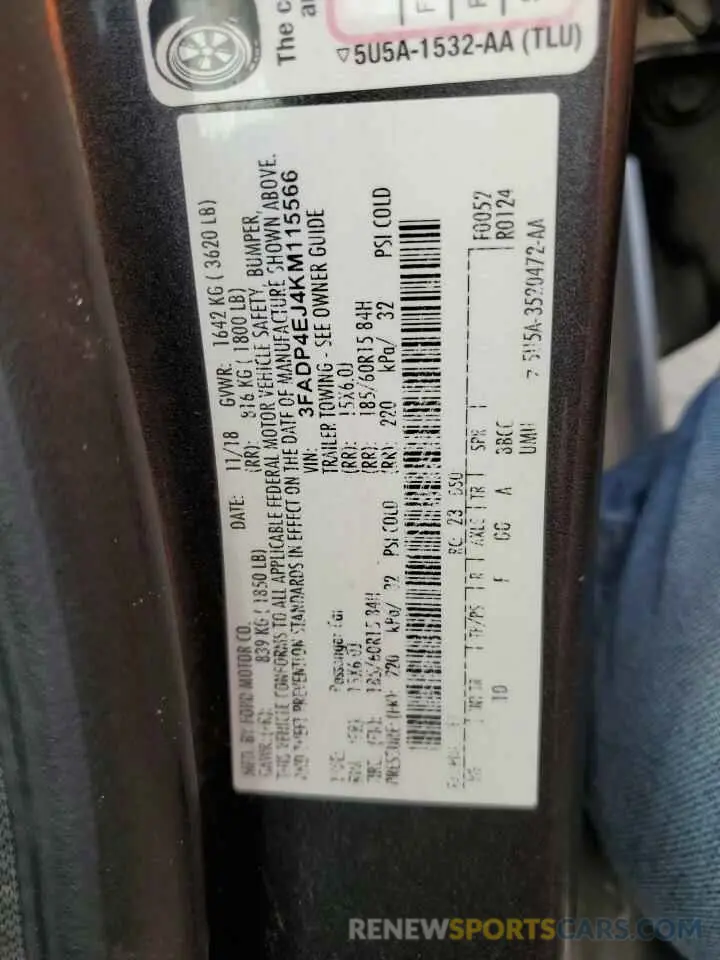 12 fotografías del automóvil dañado 3FADP4EJ4KM115566 FORD FIESTA 2019