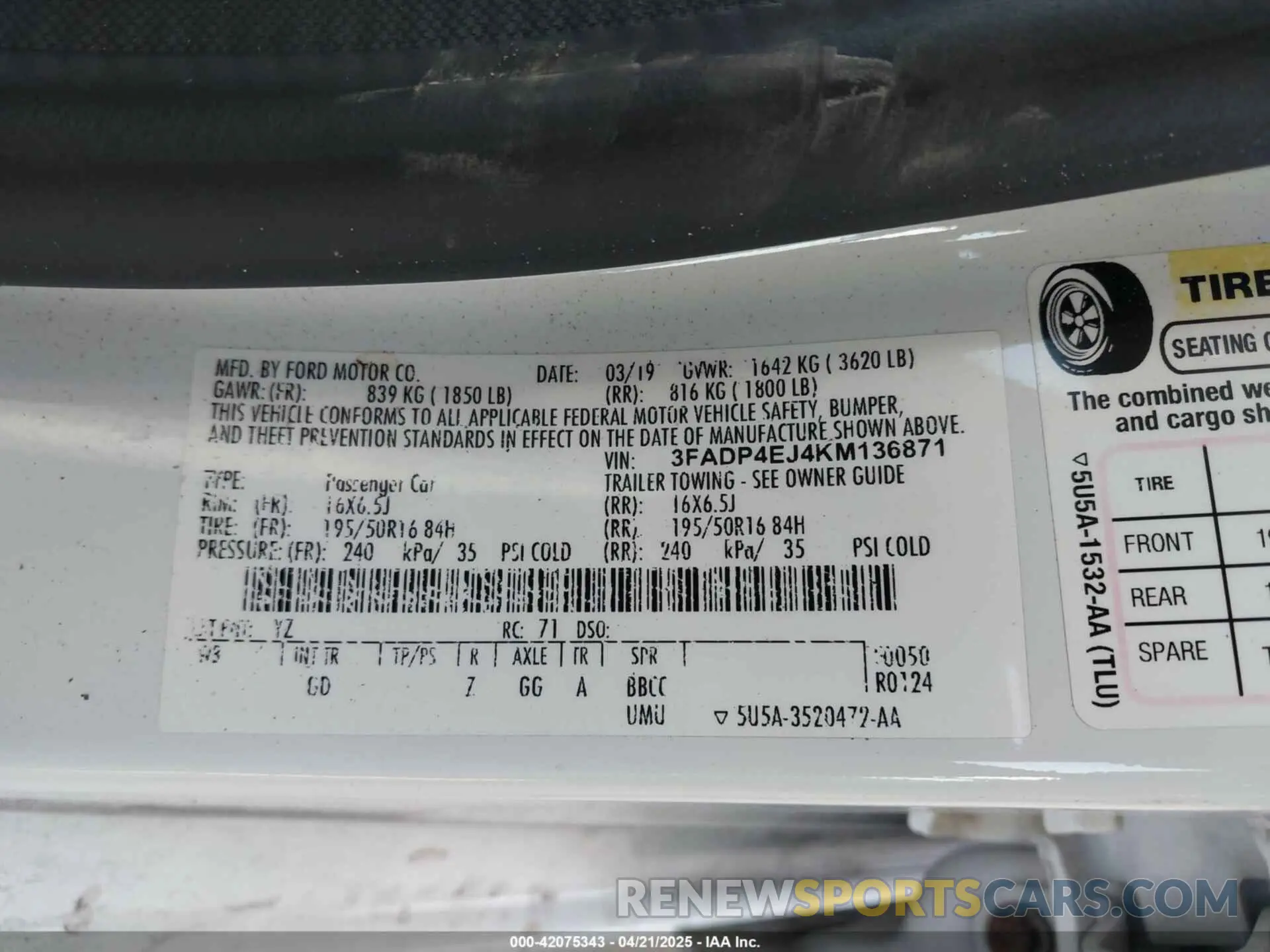 9 fotografías del automóvil dañado 3FADP4EJ4KM136871 FORD FIESTA 2019