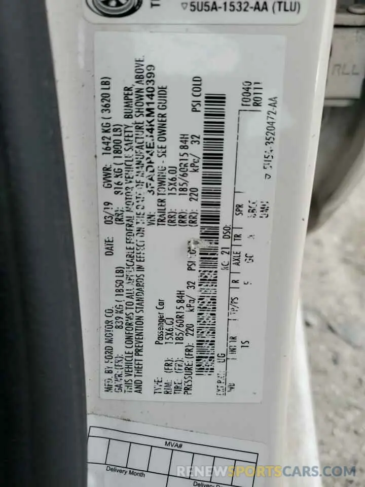 12 fotografías del automóvil dañado 3FADP4EJ4KM140399 FORD FIESTA 2019
