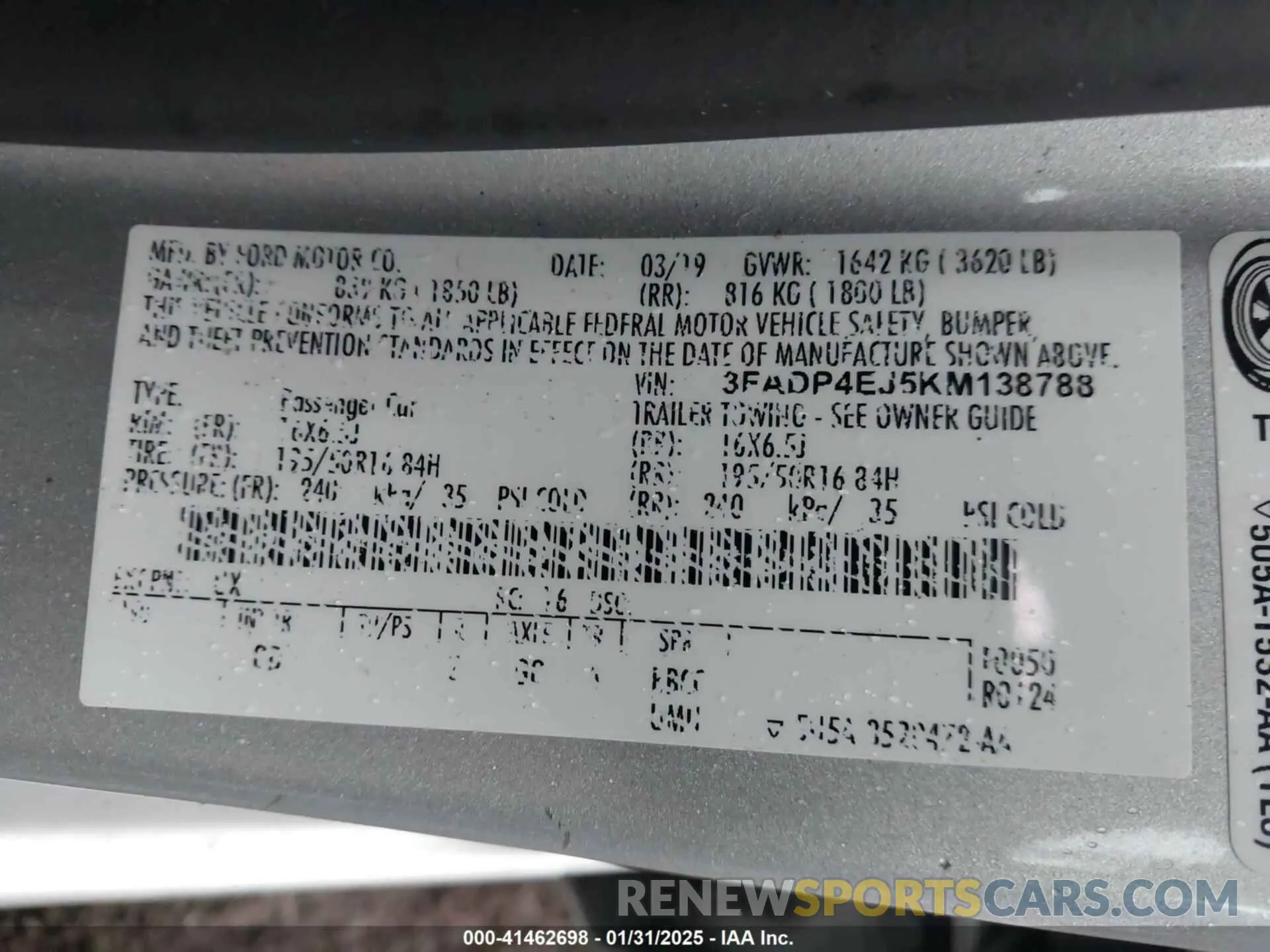 9 fotografías del automóvil dañado 3FADP4EJ5KM138788 FORD FIESTA 2019