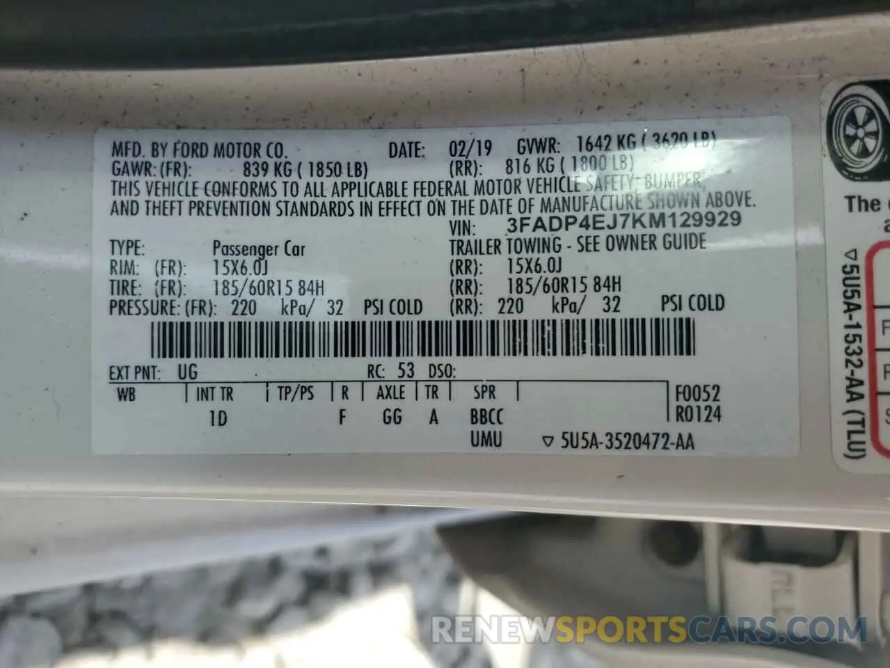12 fotografías del automóvil dañado 3FADP4EJ7KM129929 FORD FIESTA 2019