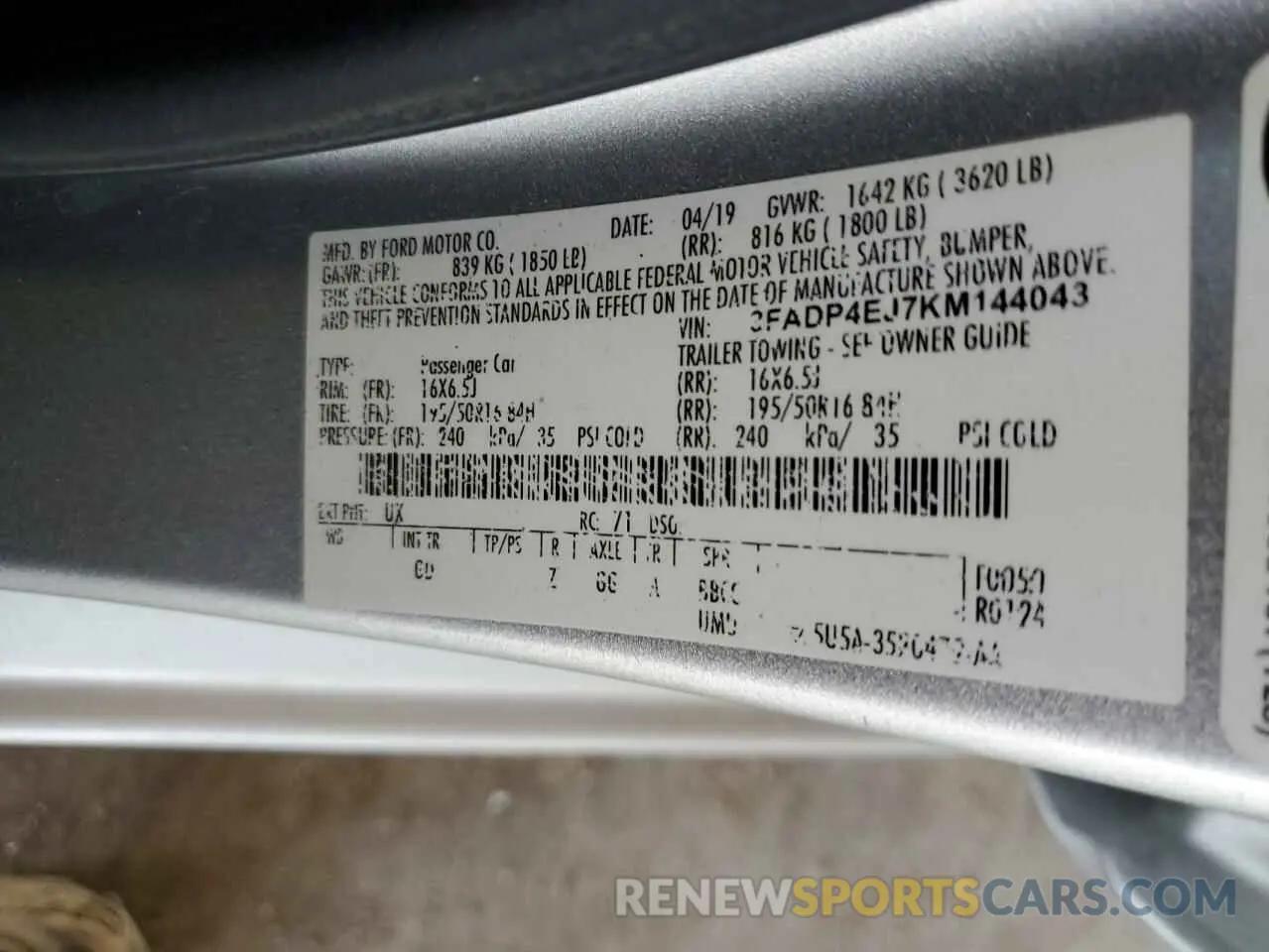 14 fotografías del automóvil dañado 3FADP4EJ7KM144043 FORD FIESTA 2019