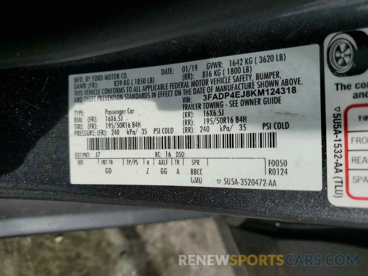 12 fotografías del automóvil dañado 3FADP4EJ8KM124318 FORD FIESTA 2019