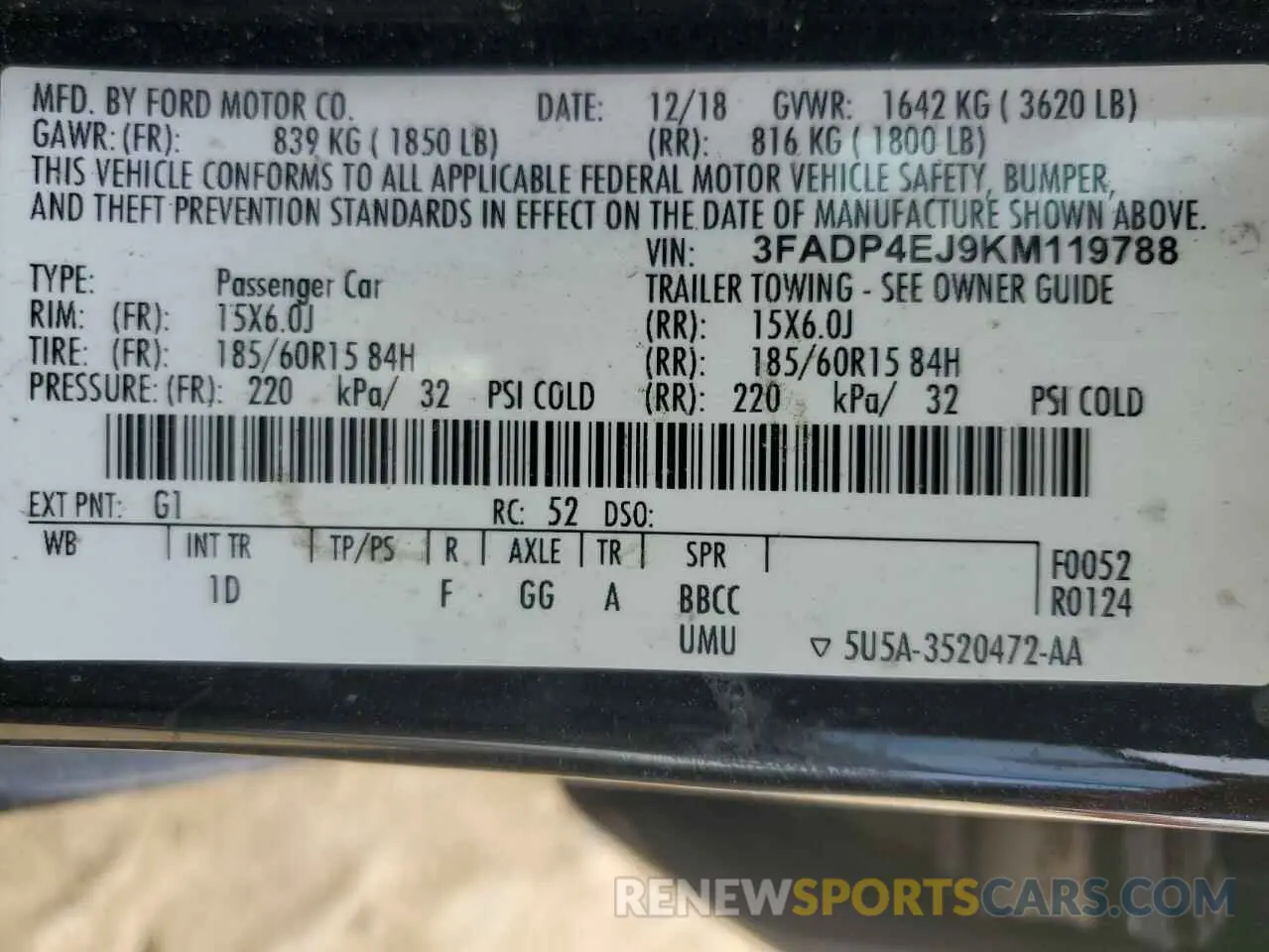 12 fotografías del automóvil dañado 3FADP4EJ9KM119788 FORD FIESTA 2019