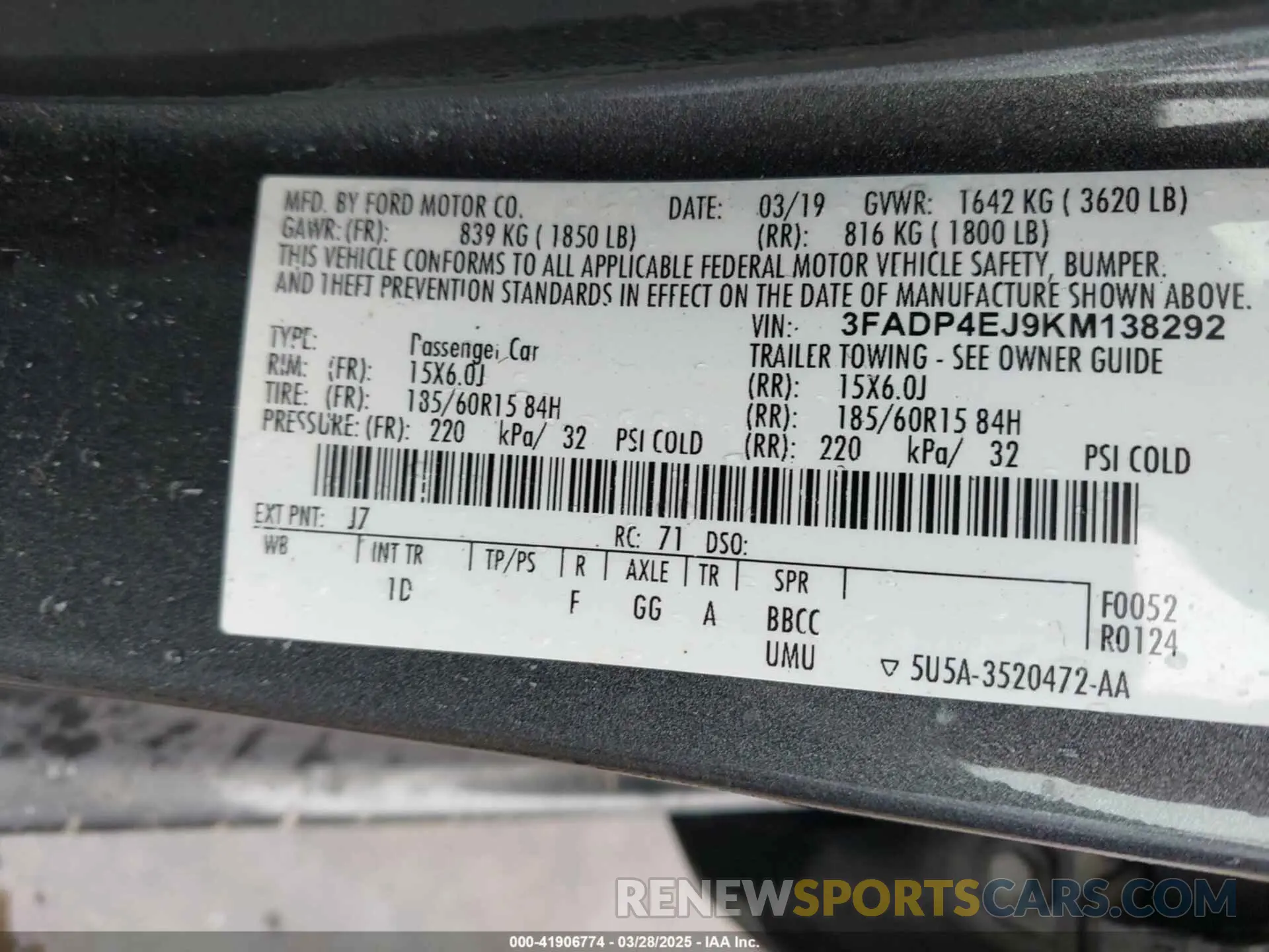 9 fotografías del automóvil dañado 3FADP4EJ9KM138292 FORD FIESTA 2019