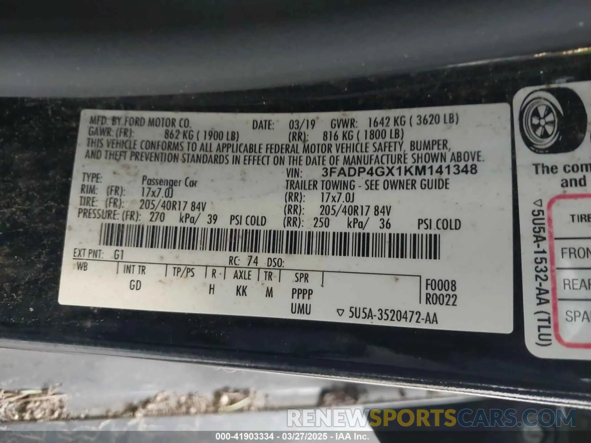 9 fotografías del automóvil dañado 3FADP4GX1KM141348 FORD FIESTA 2019