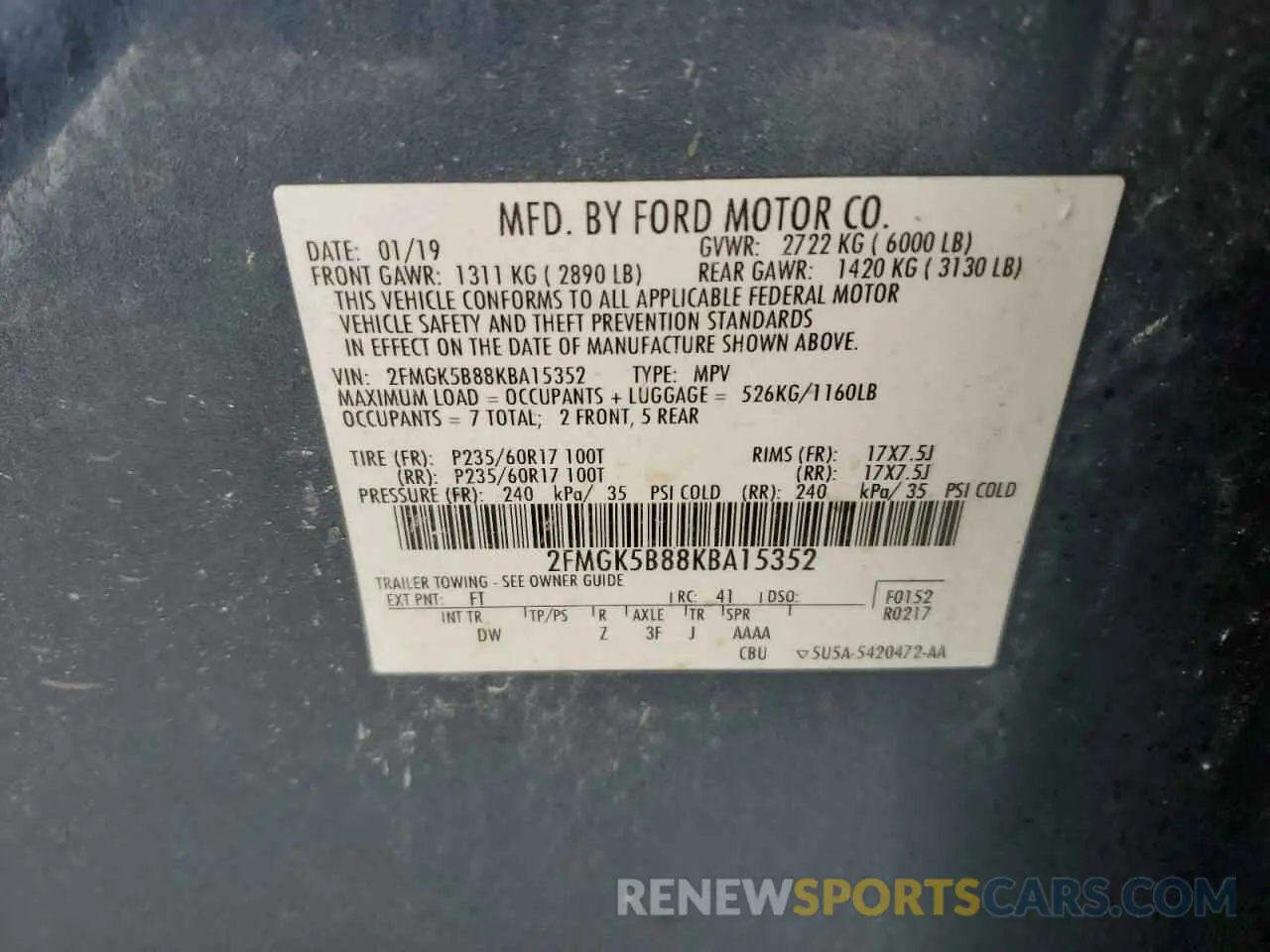 13 fotografías del automóvil dañado 2FMGK5B88KBA15352 FORD FLEX 2019