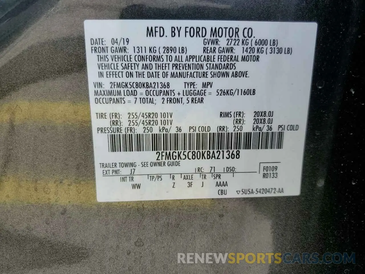 13 fotografías del automóvil dañado 2FMGK5C80KBA21368 FORD FLEX 2019