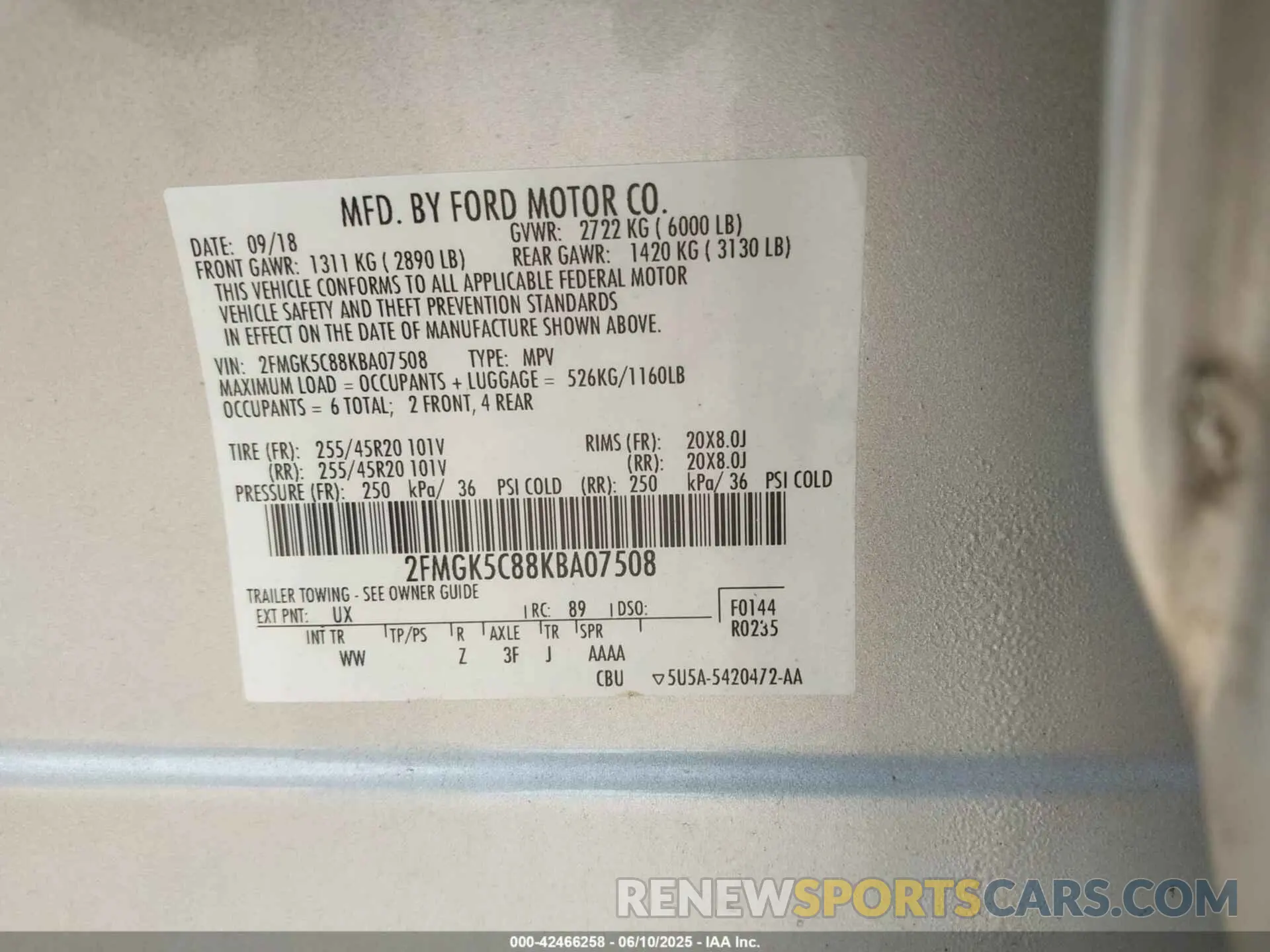 9 fotografías del automóvil dañado 2FMGK5C88KBA07508 FORD FLEX 2019